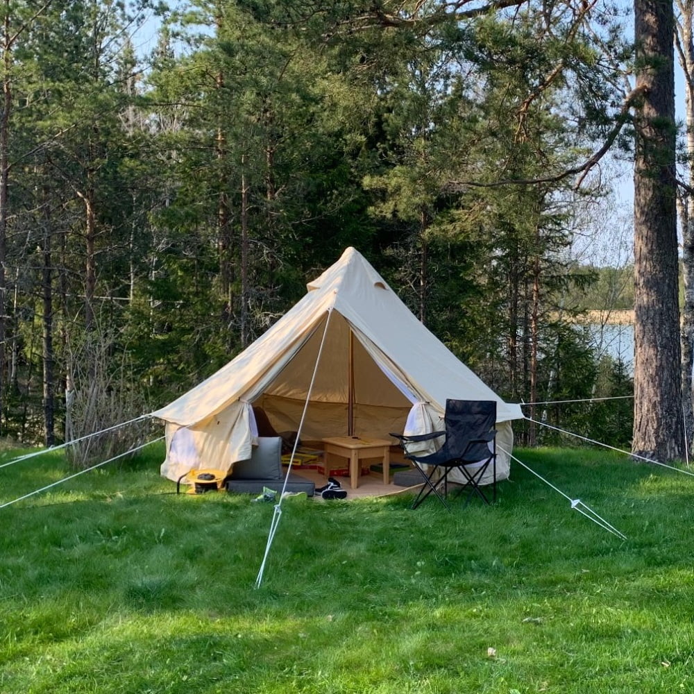 Outdoor Waterproof Family Camping Cotton Canvas Bell Tent Luxury Glamping Yurt Diameter 4M (13.1FT) - Womvr