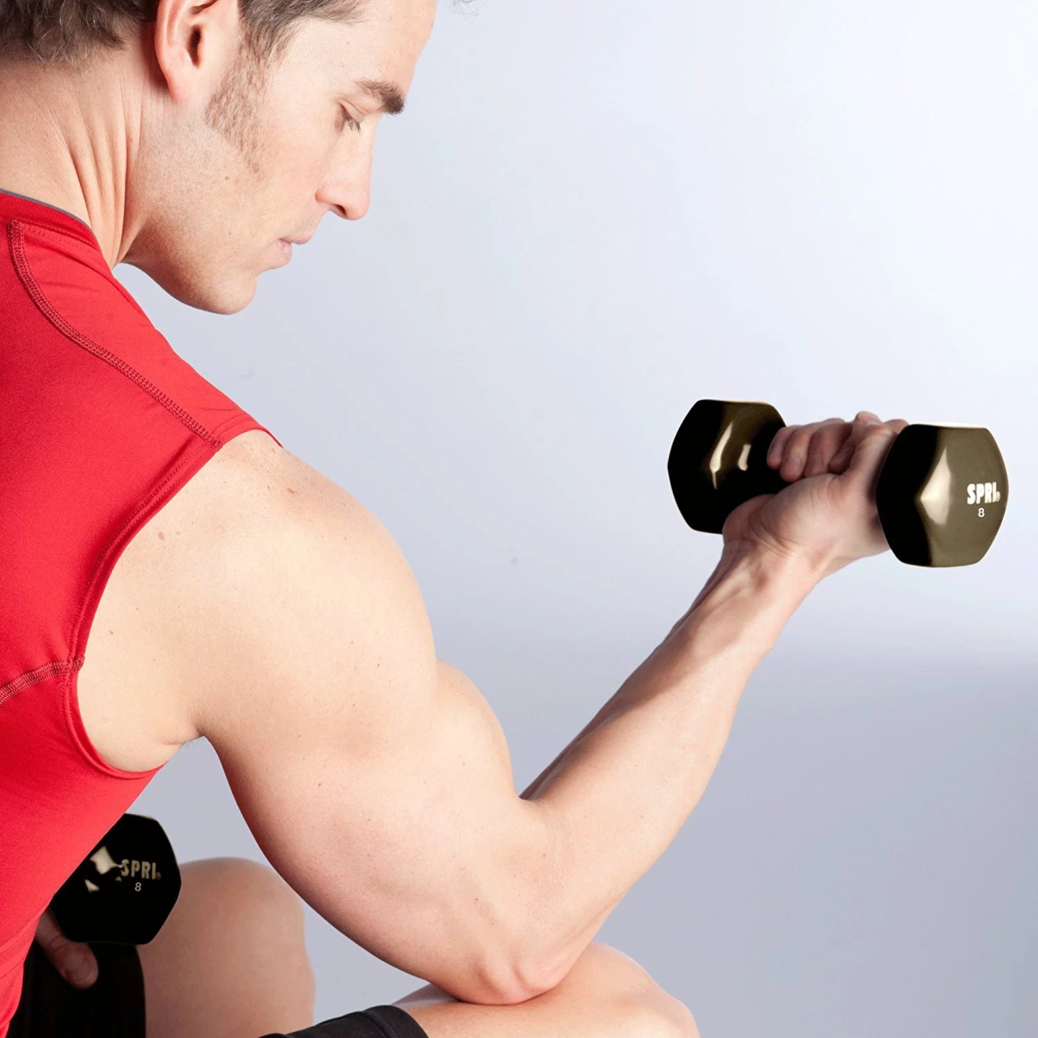 SPRI Deluxe Vinyl Dumbbells, 15 lb Pair, Grey - Womvr