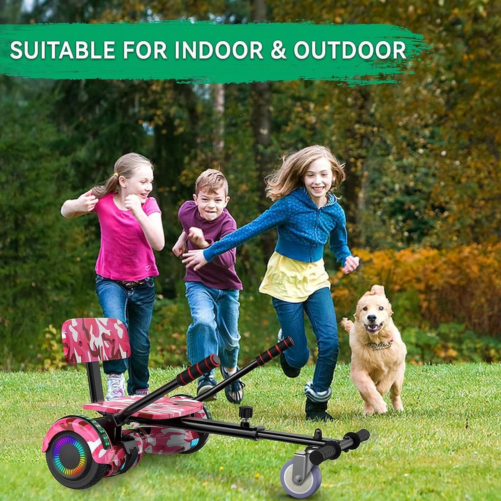 SISIGAD Hoverboard with Seat, 6.5 inch Hoverboard Go Kart Combo with Bluetooth Speaker & LED Lights for Kids Adults - Womvr