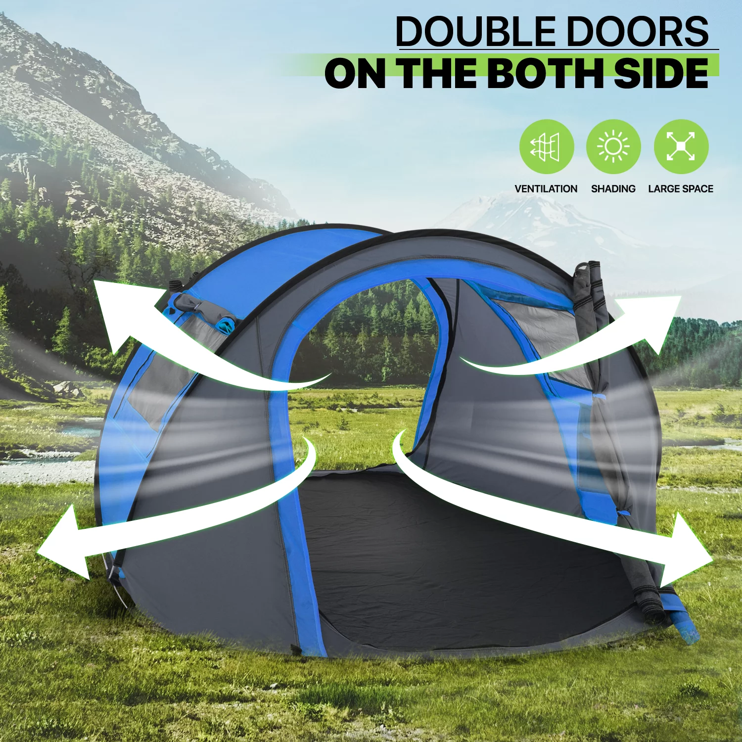 Magshion 3 Person Instant Pop Up Camping Tent, Outdoor Easy Set Up Automatic Family Travel Tent, Portable Backpacking Waterproof Shelter Tent, Blue - Womvr