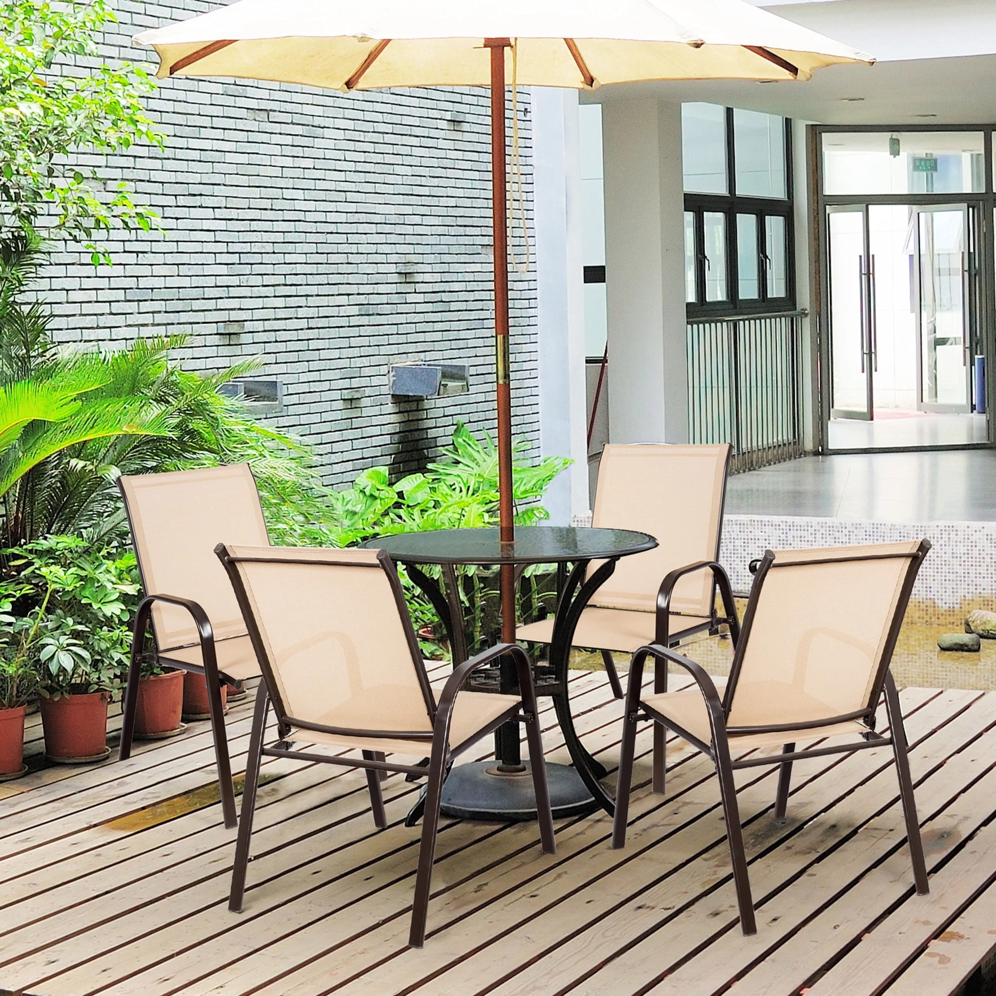 Gymax Set of 2 Patio Chairs Dining Chairs w/ Steel Frame Yard Outdoor Grey - Womvr