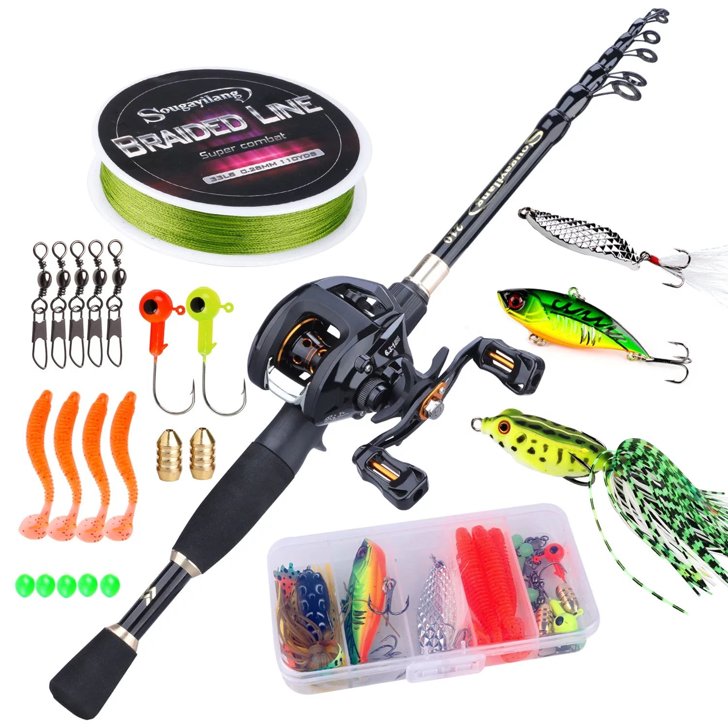 Sougayilang Baitcast Combo Telescopic Rod and 12＋1BB Baitcasting Reel for Travel Carp Bass Trout Fishing - Womvr