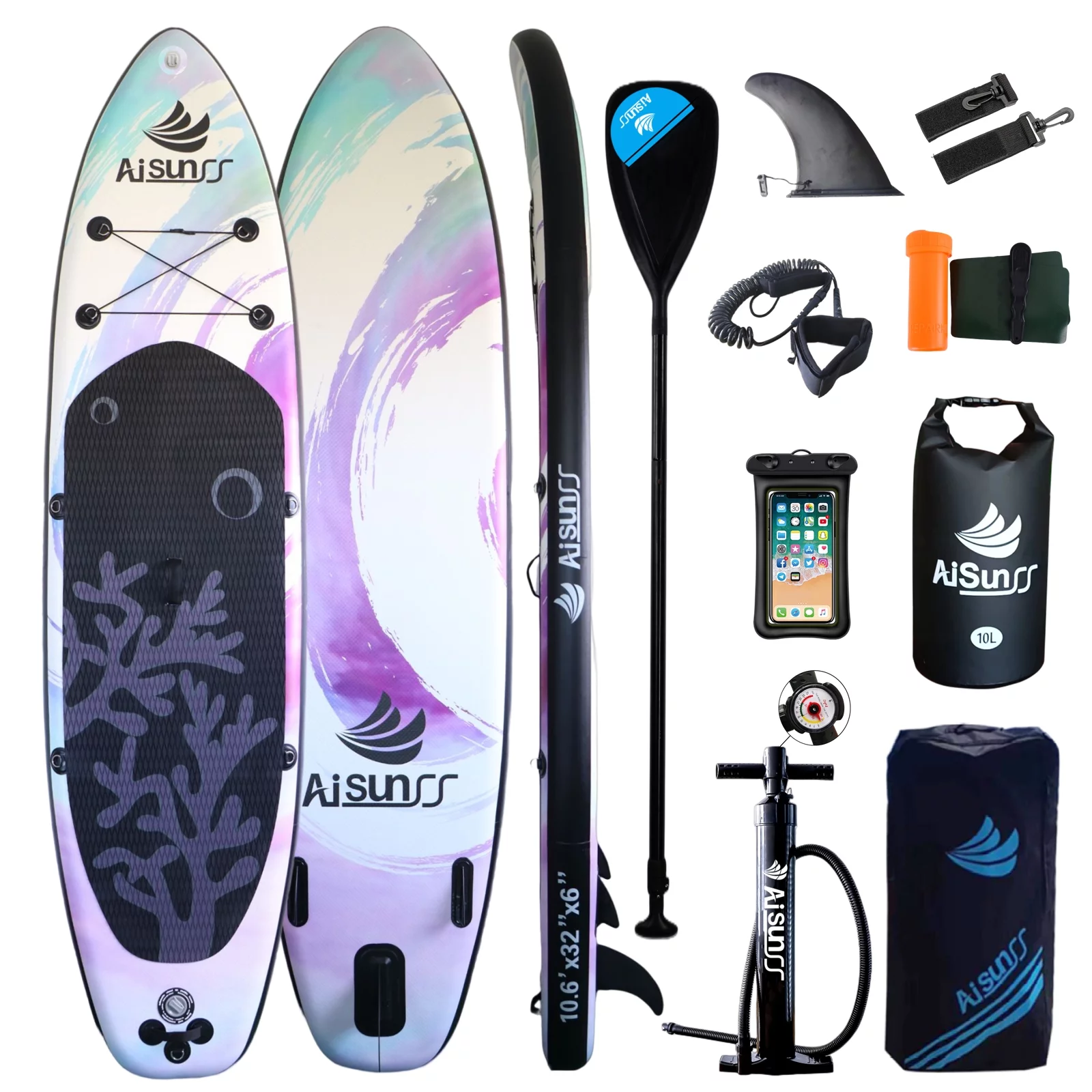 AISUNSS Inflatable Stand up Paddle Board 11ft with Premium SUP Accessories Purple Paddle Board - Womvr