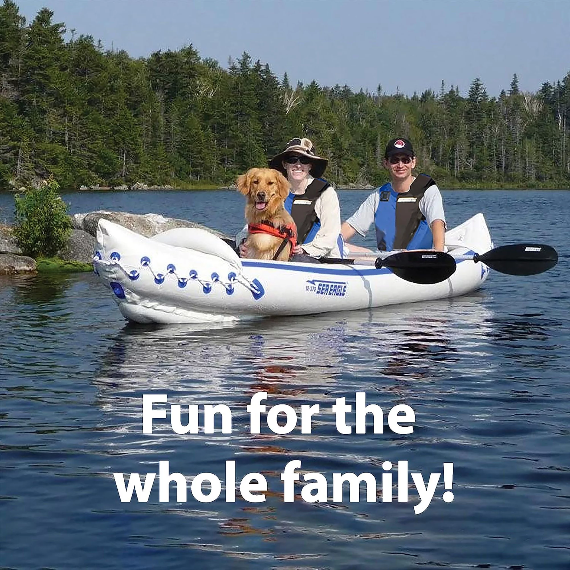 SEA EAGLE 370 Professional 3 Person Inflatable Sport Kayak Canoe w/ Paddles - Pro Package - Womvr