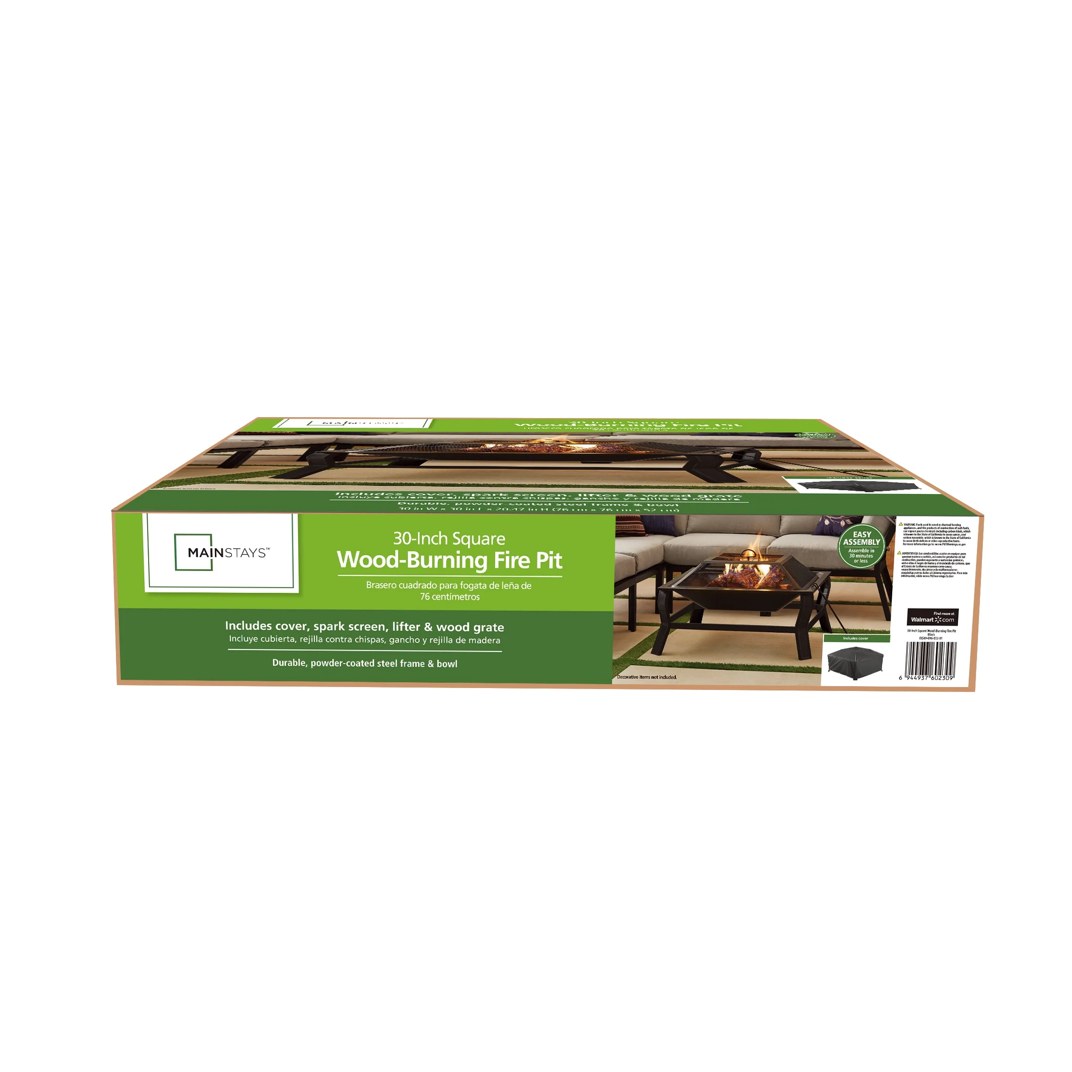 Mainstays Greyson 30�� Square Wood Burning Fire Pit with Mesh Screen, Steel Fire Pit - Womvr