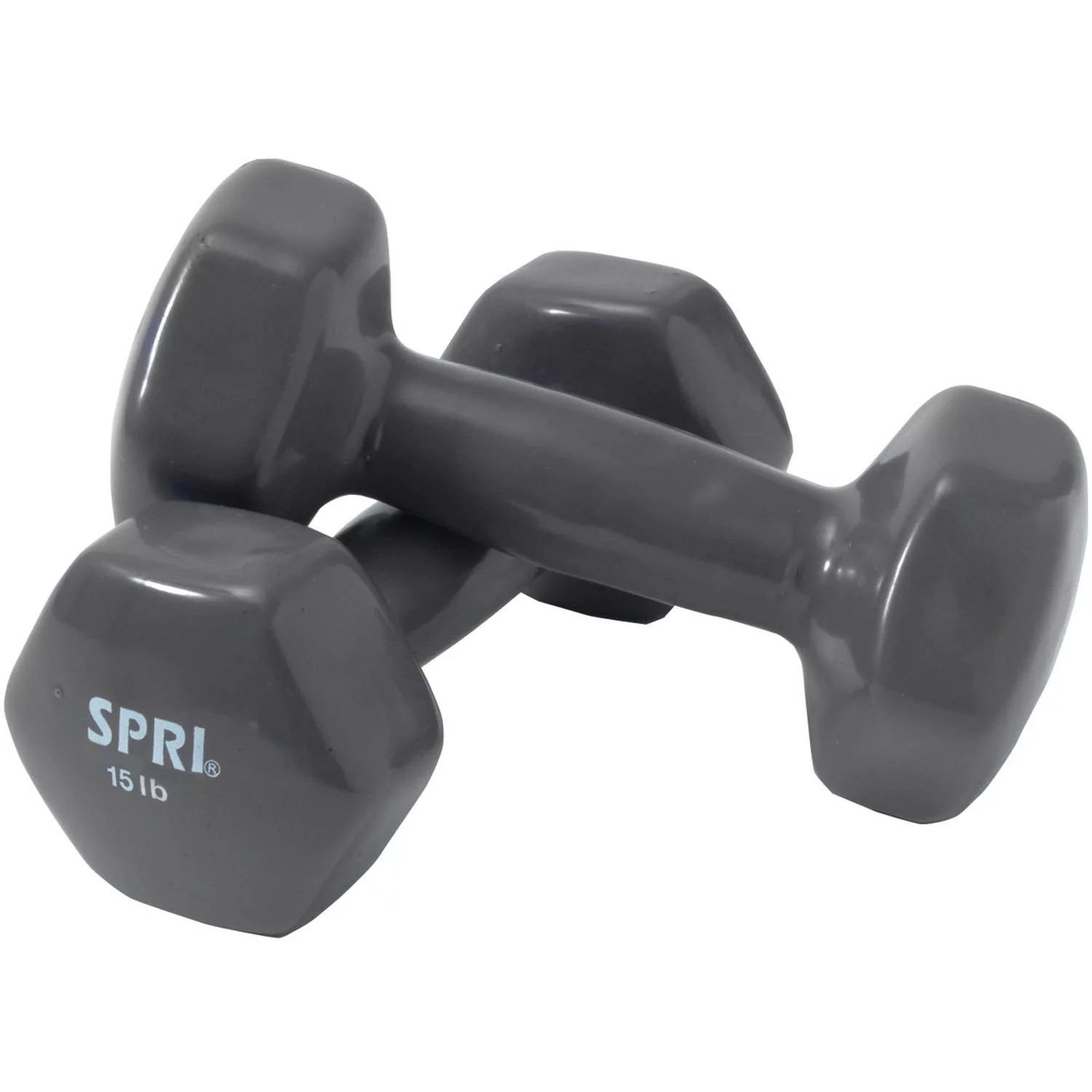 SPRI Deluxe Vinyl Dumbbells, 15 lb Pair, Grey - Womvr