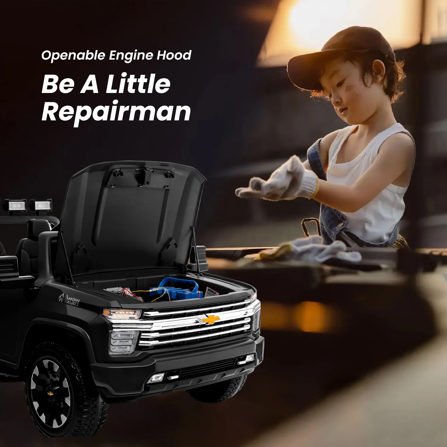 Track 7 24V Ride on Car, Licensed Silverado HD 2 Seater Electric Car for Boys Girls Age 3+, 24V Ride on Truck w/Remote Control, Music, ABC, Pink - Womvr