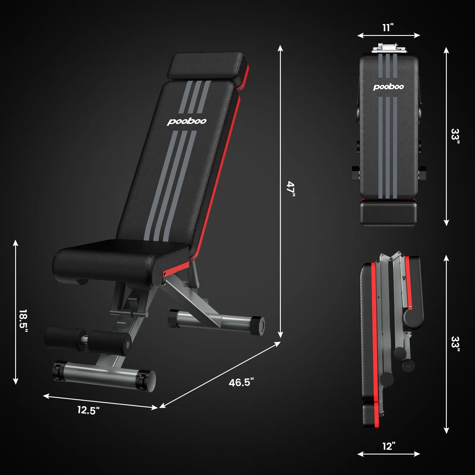 Pooboo Workout Bench Adjustable Weight Bench Strength Training Dumbbell Bench Indoor Folding Incline Bench with Extened Backrest Gym bench 660 lbs Capacity - Womvr