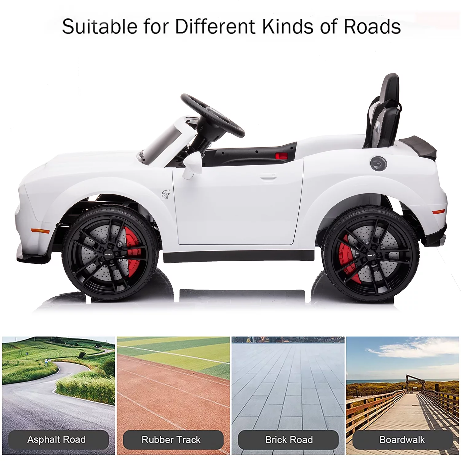 Dodge Challenger 12 V Powered Ride On Car with Remote Control, SRT Hellcat Toys for Kids, Black - Womvr