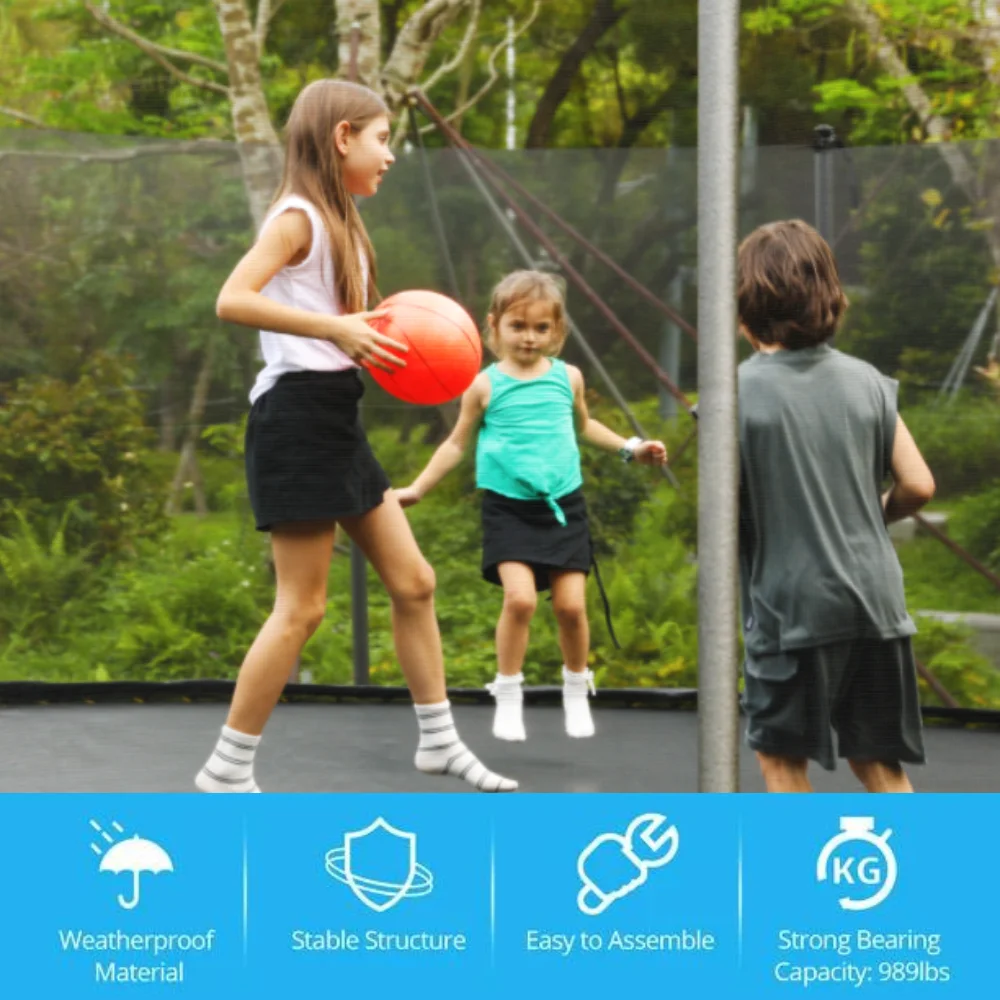 16FT Trampoline for 8-9 Kids Adults with Basketball Hoop, Ladder, Light, Sprinkler, Socks,Outdoor Heavy Duty Recreational Trampoline - Womvr