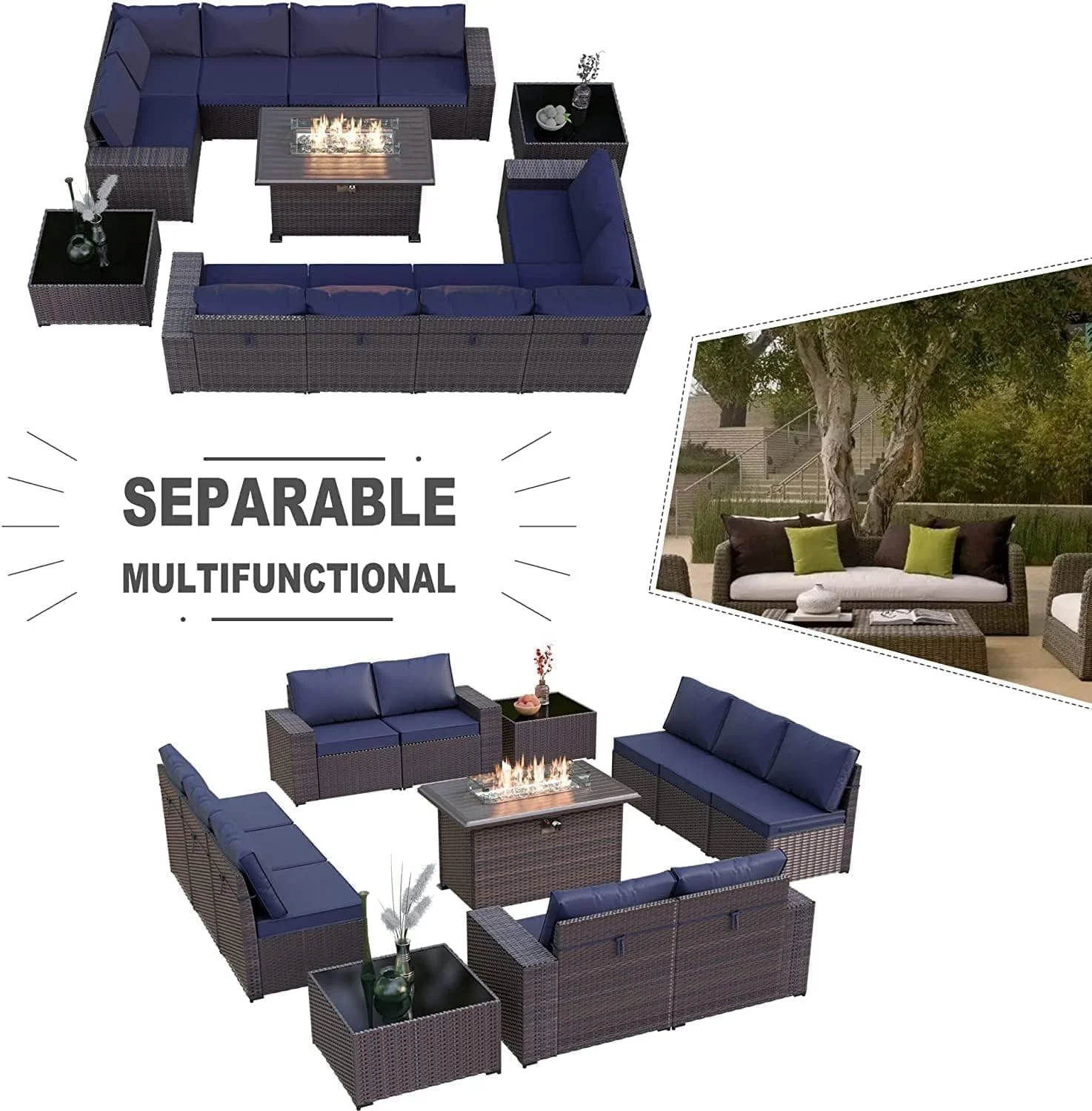Gotland 13 Pieces Outdoor Patio Rattan Wicker Furniture Set with 43