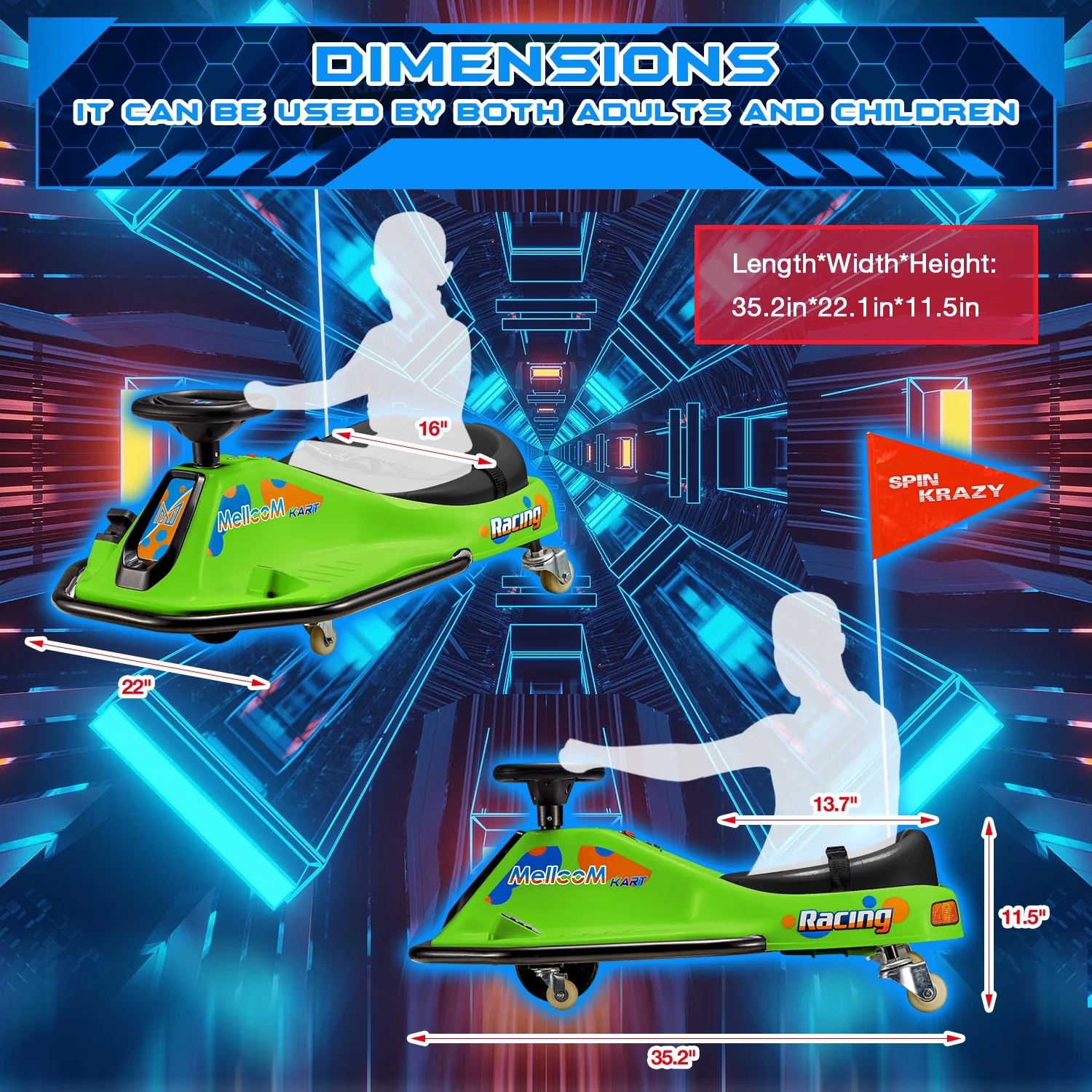 Hommow 12V Ride on Drift Car for Kids,Electric Drifting Go-Kart with Acceleration Pedal, Music, Bluetooth, LED Lights,Christmas Gift for 4-18Years Old,Blue - Womvr