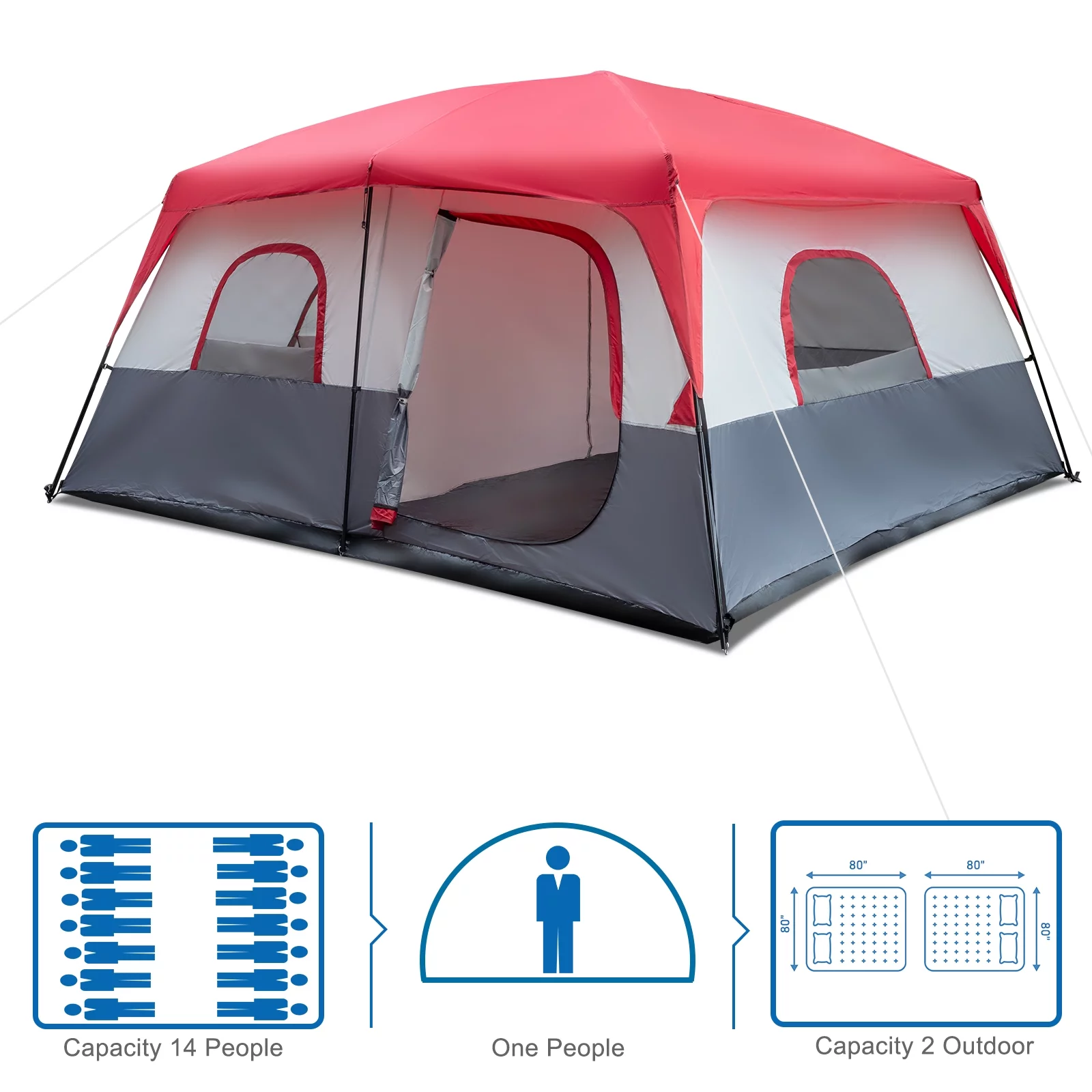 SalonMore 10 Person Tent for Camping Waterproof Family Cabin Tent with Top Rainfly - Womvr