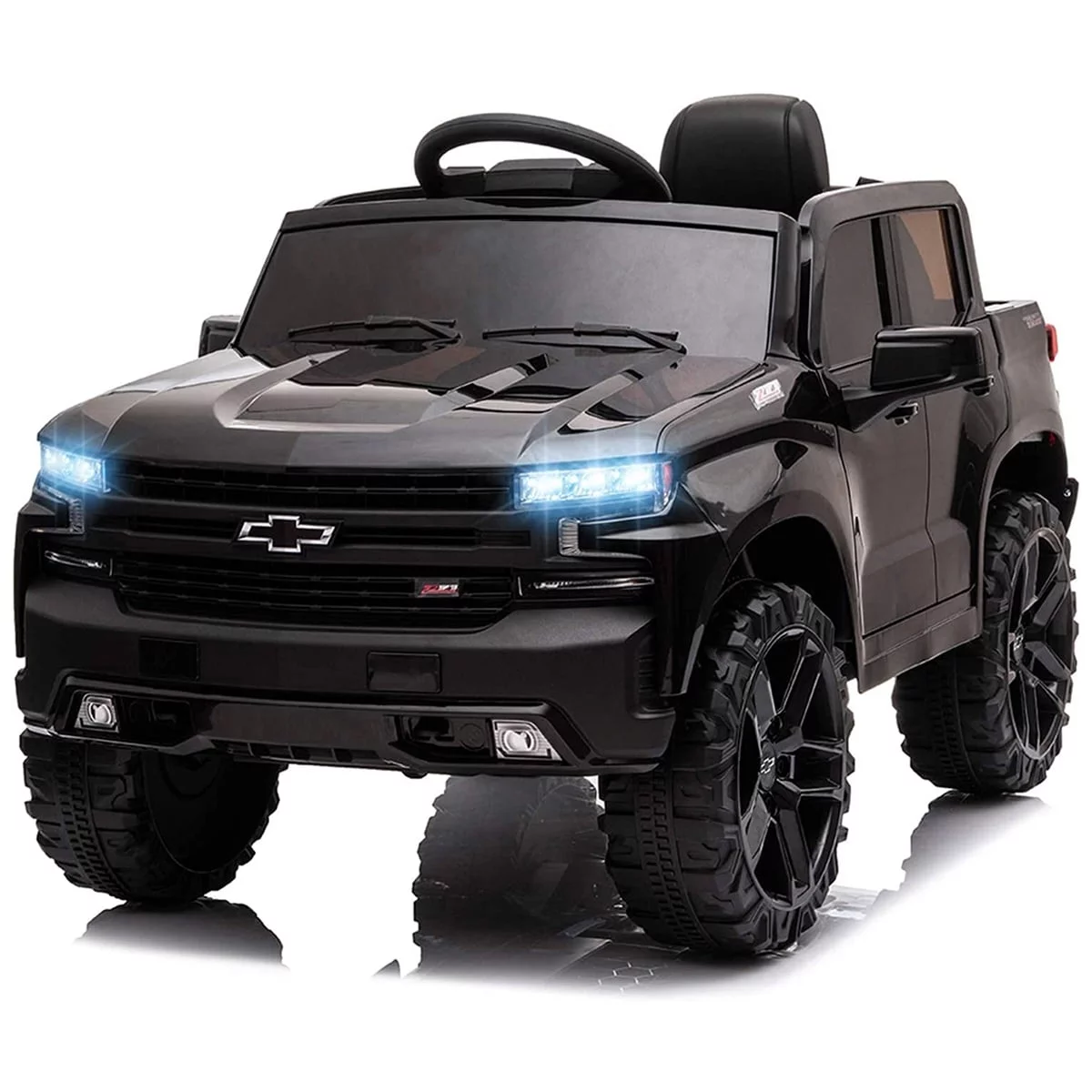 FUNTOK Licensed Chevrolet Silverado 12V Kids Electric Powered Ride on Toy Car with Remote Control & Music Player, Black - Womvr