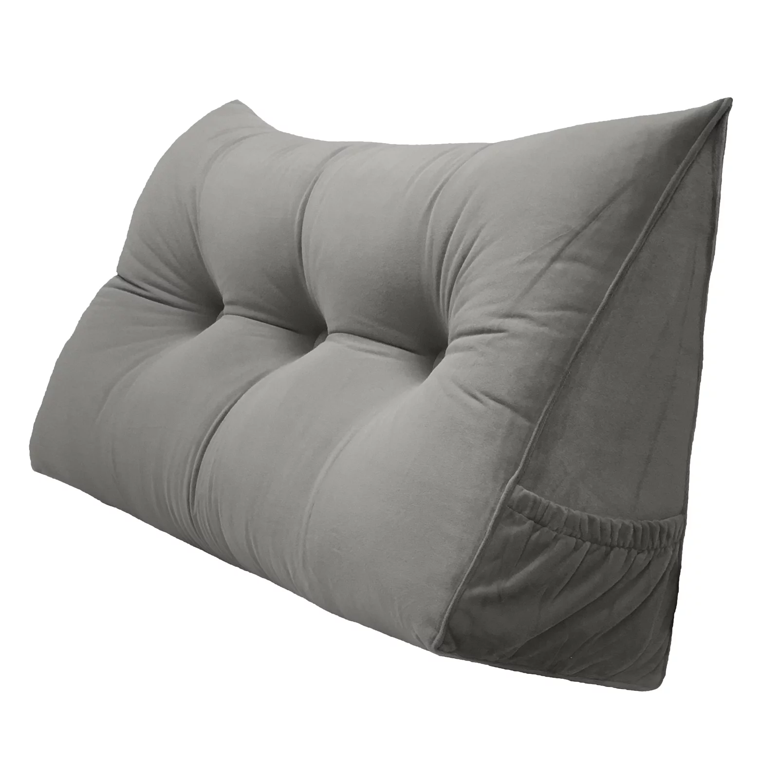 PEACHWELL Triangular Reading Bed Rest Pillow Large Bolster Cushion Headboard Backrest Wedge Pillow with Removable Cover and Two Large Side Pockets Grey 47 inches - Womvr