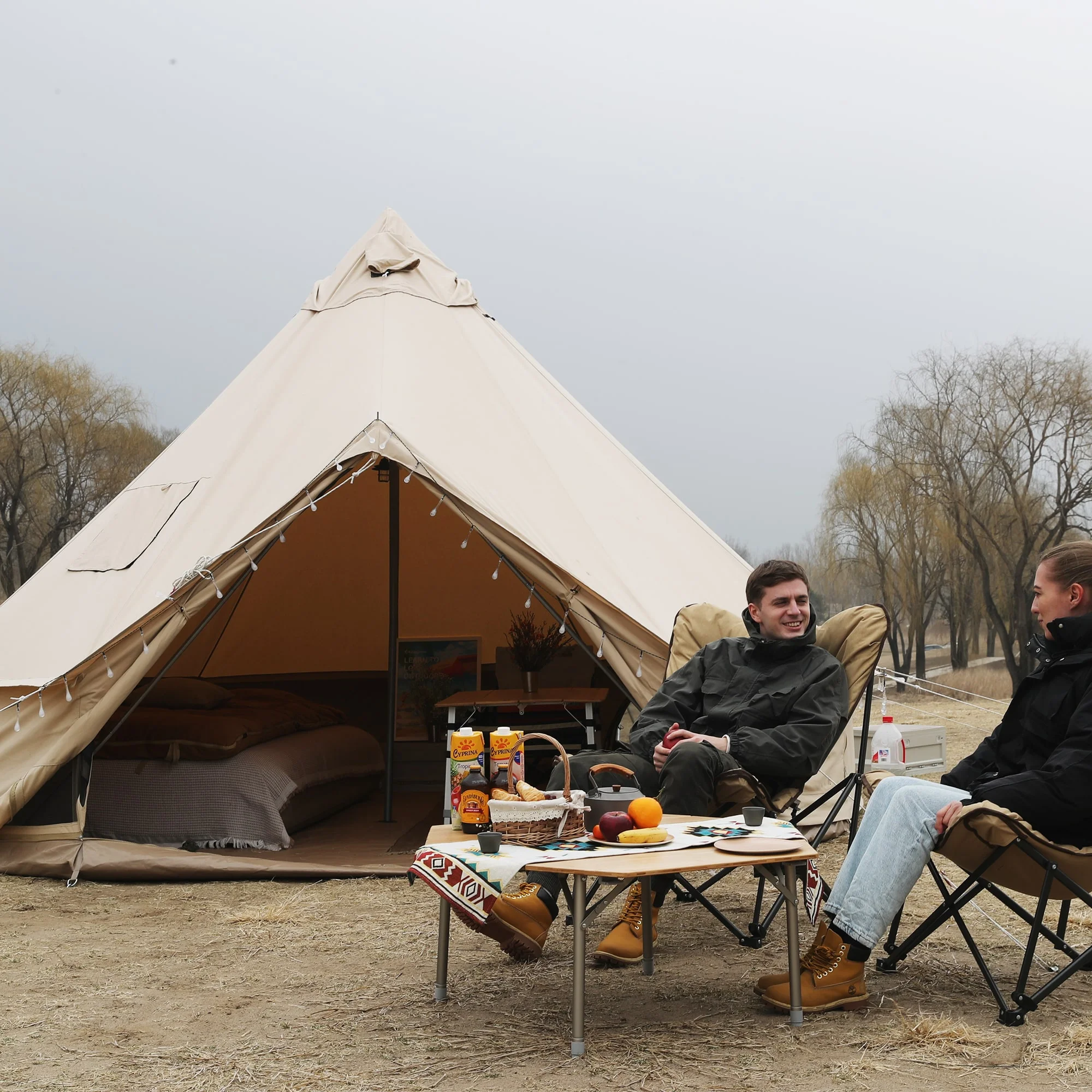 KingCamp Khan Canvas Bell Tent for Camping, 4 Seasons 16.4FT Canvas Yurt Tent with Stove Jack Hole, 8-People Luxury Glamping Tent for Family Camping Outdoor Hunting Party, White - Womvr