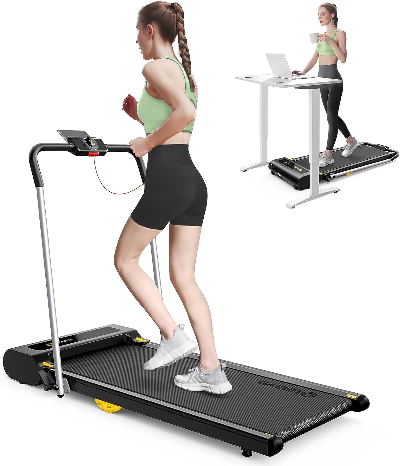 UREVO 2 in 1 Under Desks Treadmill, 5HIIT Modes Folding Treadmill with Smart Rotary Console 2.5HP 265 lbs for Home Office Gym - Womvr