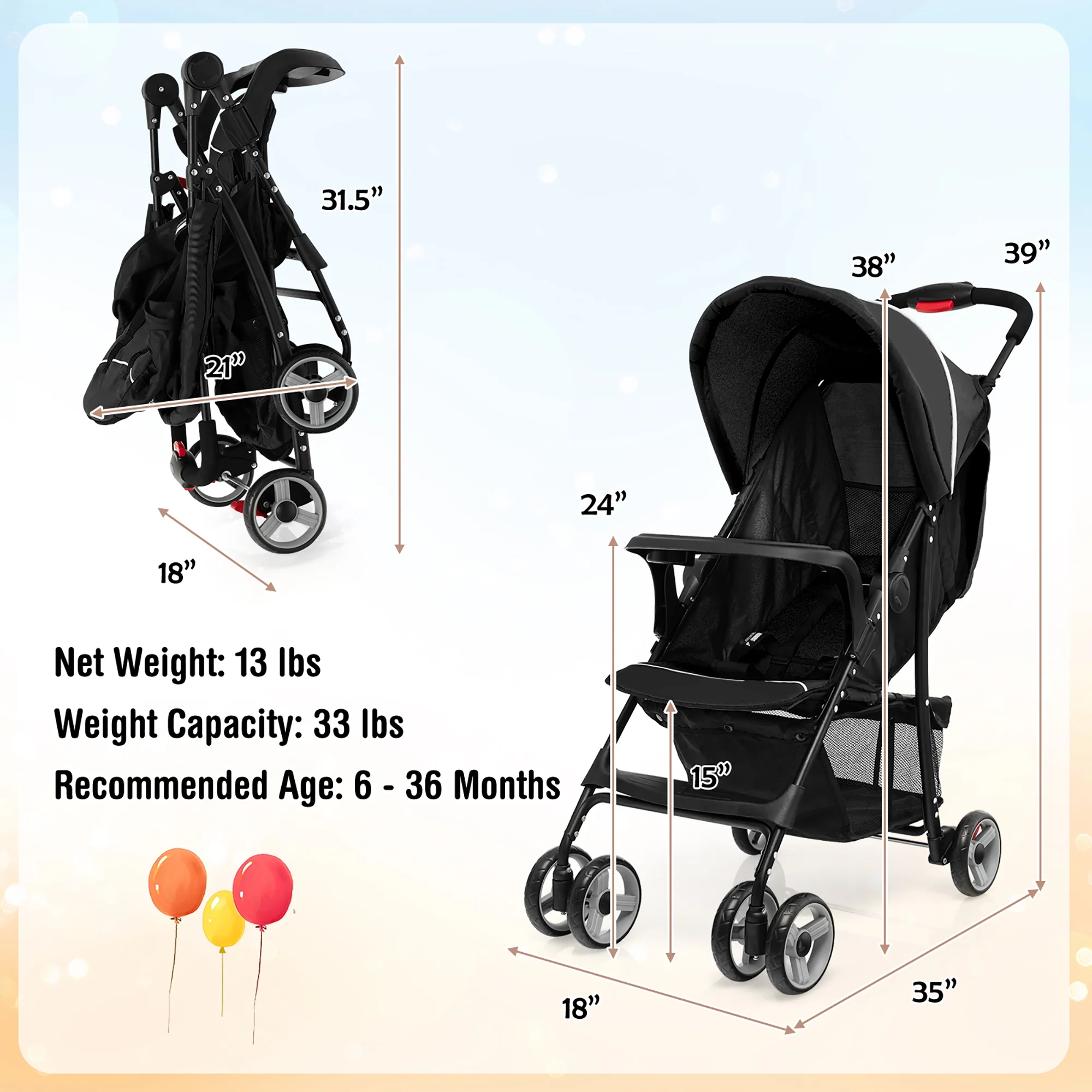 Costway Foldable Lightweight Baby Stroller Kids Travel Pushchair 5-Point Safety System Coffee - Womvr
