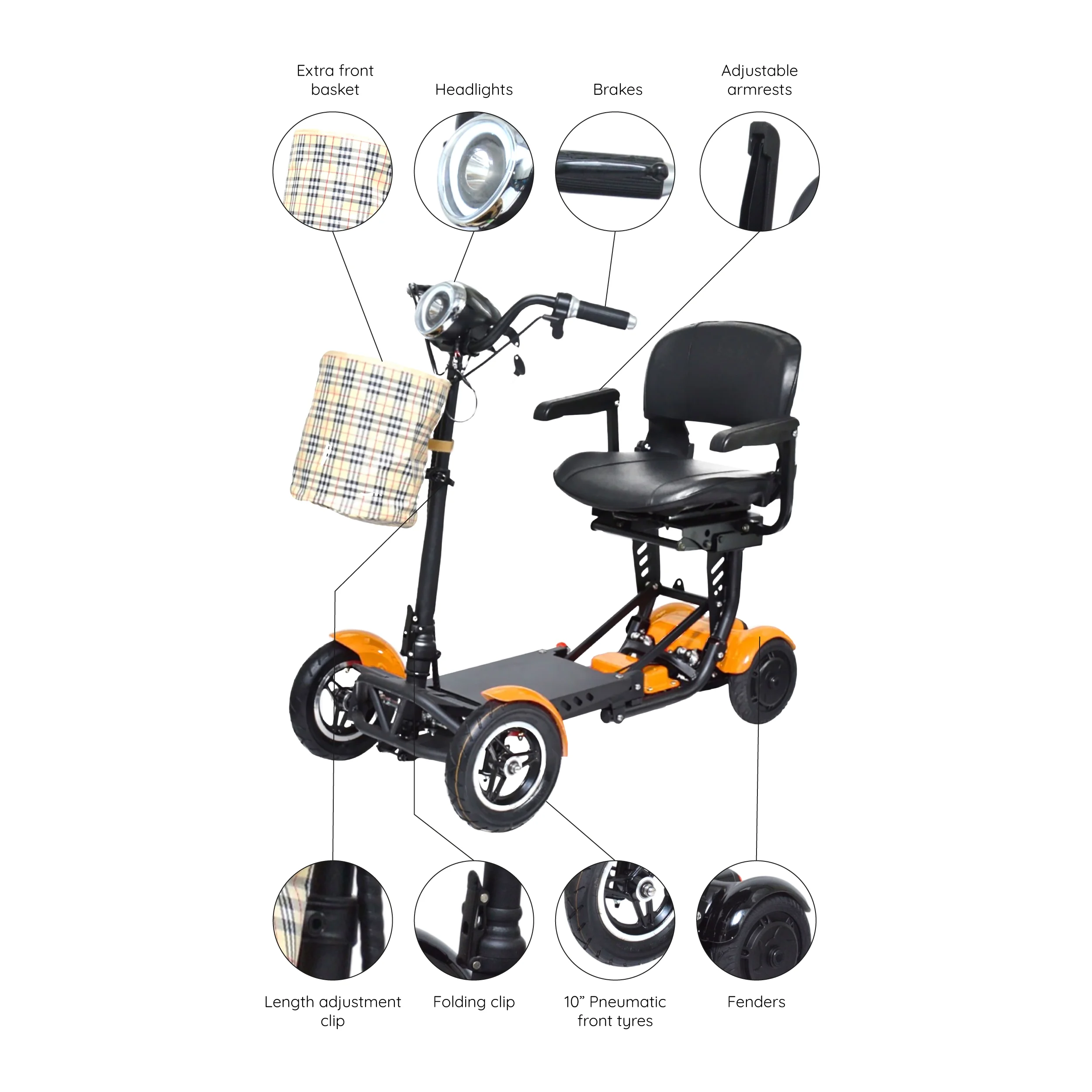 Compact Electric Scooter for Adults and Seniors, Adjustable Seat Padded Armrests - Womvr