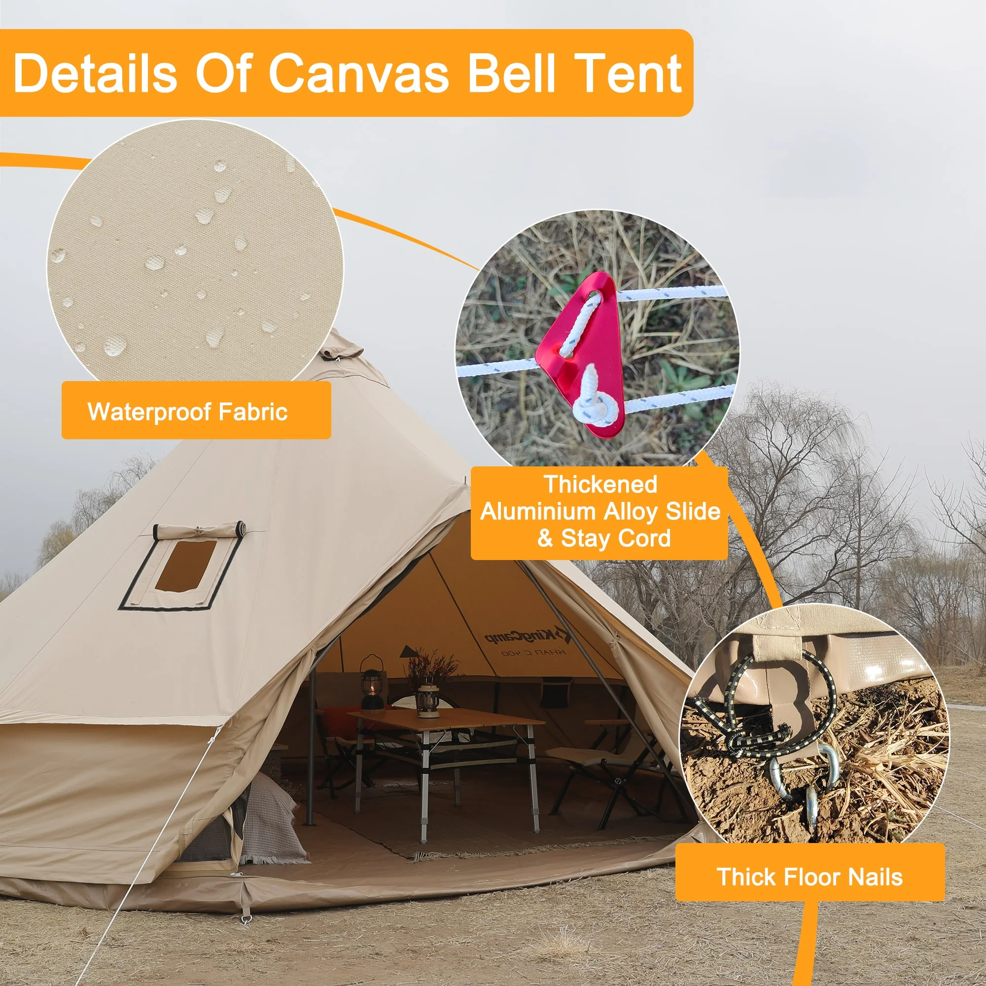 KingCamp Khan Canvas Bell Tent for Camping, 4 Seasons 16.4FT Canvas Yurt Tent with Stove Jack Hole, 8-People Luxury Glamping Tent for Family Camping Outdoor Hunting Party, White - Womvr