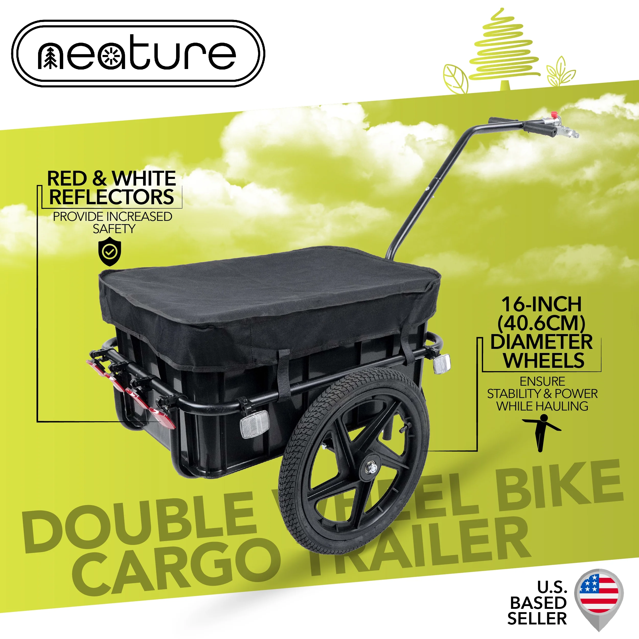 Neature Bike Trailer Utility Cart and Bike Trailer Attachment Kit - 88lb Cap - Womvr