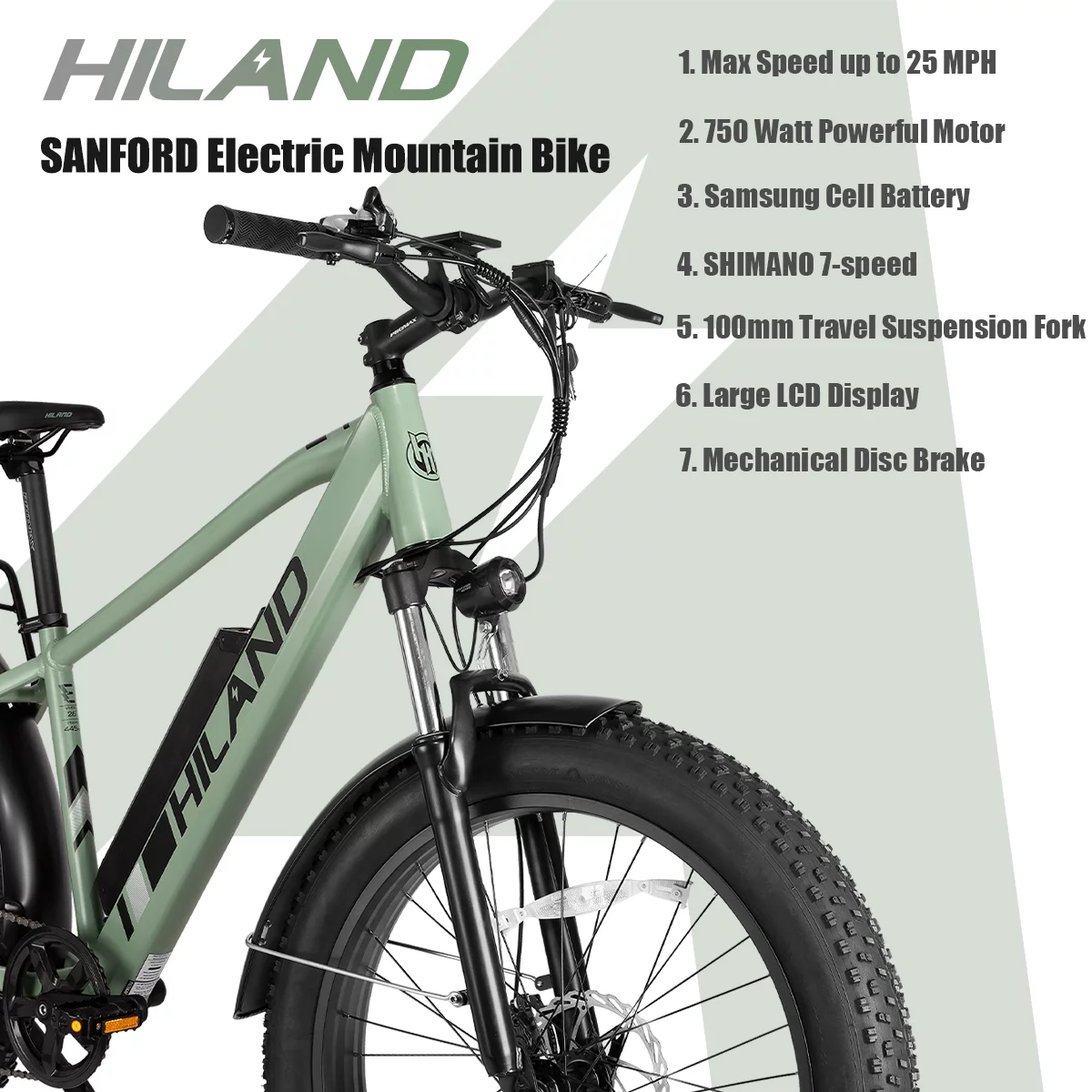 HILAND High Power Electric Bike for Adults, 750W 48V Motor Off-road Electric Mountain Bicycle, 26