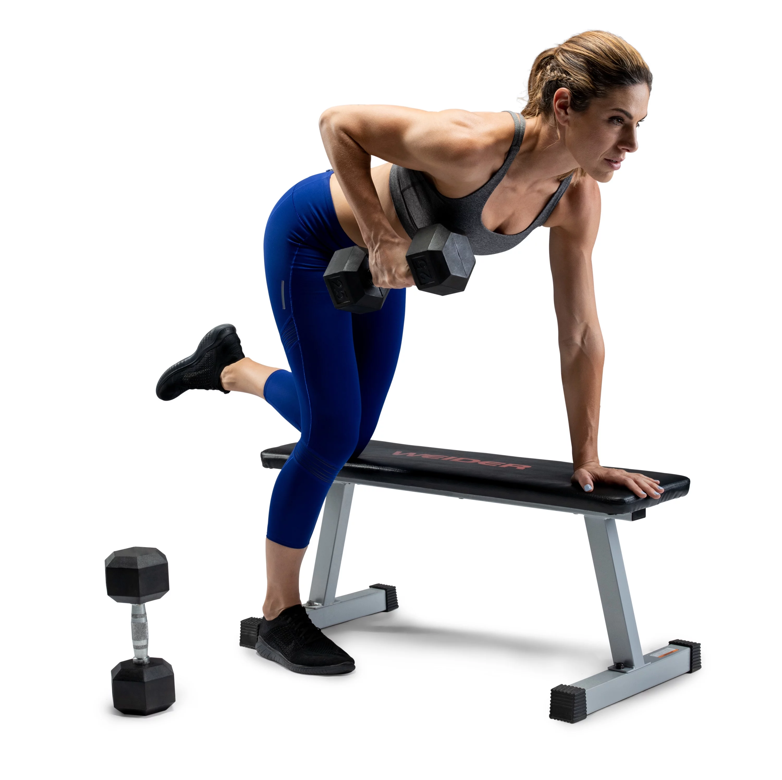 Weider Rubber Hex Dumbbell, 45 lbs - Sold Individually - Womvr