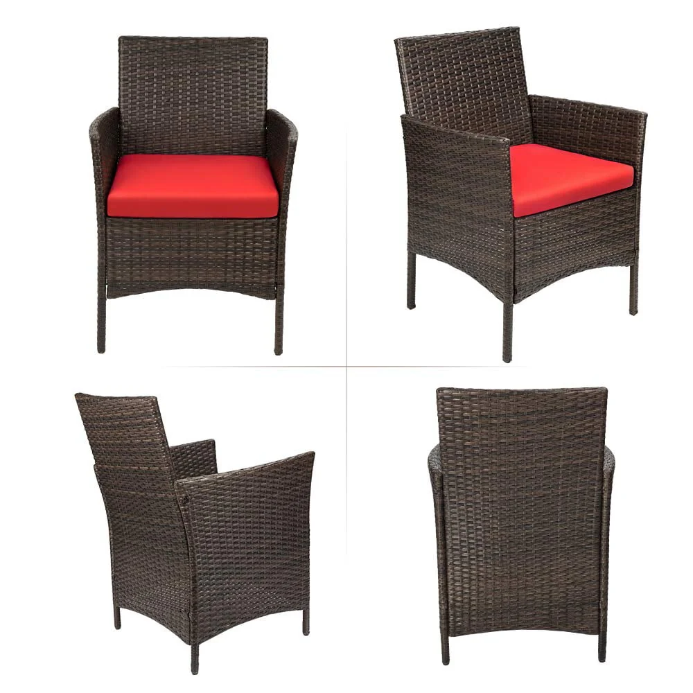Lacoo 3 Pieces Outdoor Patio Furniture PE Rattan Wicker Table and Chairs Set Bar Set with Cushioned Tempered Glass, Brown/Beige, 2 - Womvr
