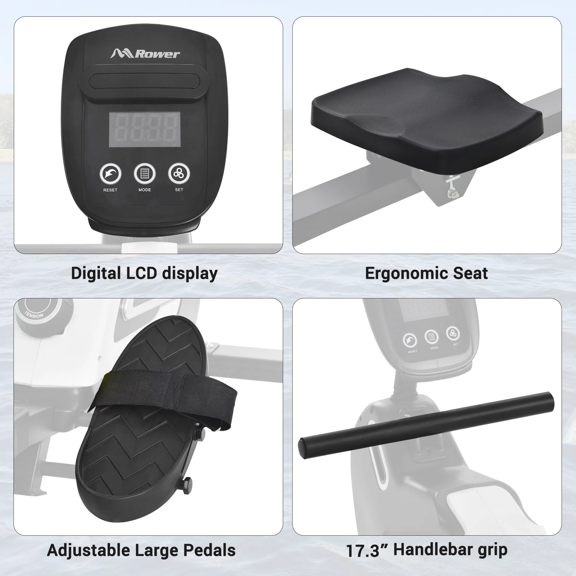 MS Rowing Machine Folding Rower with 14 Levels of Resistance Adjustable LCD Monitor and Tablet Holder - Womvr
