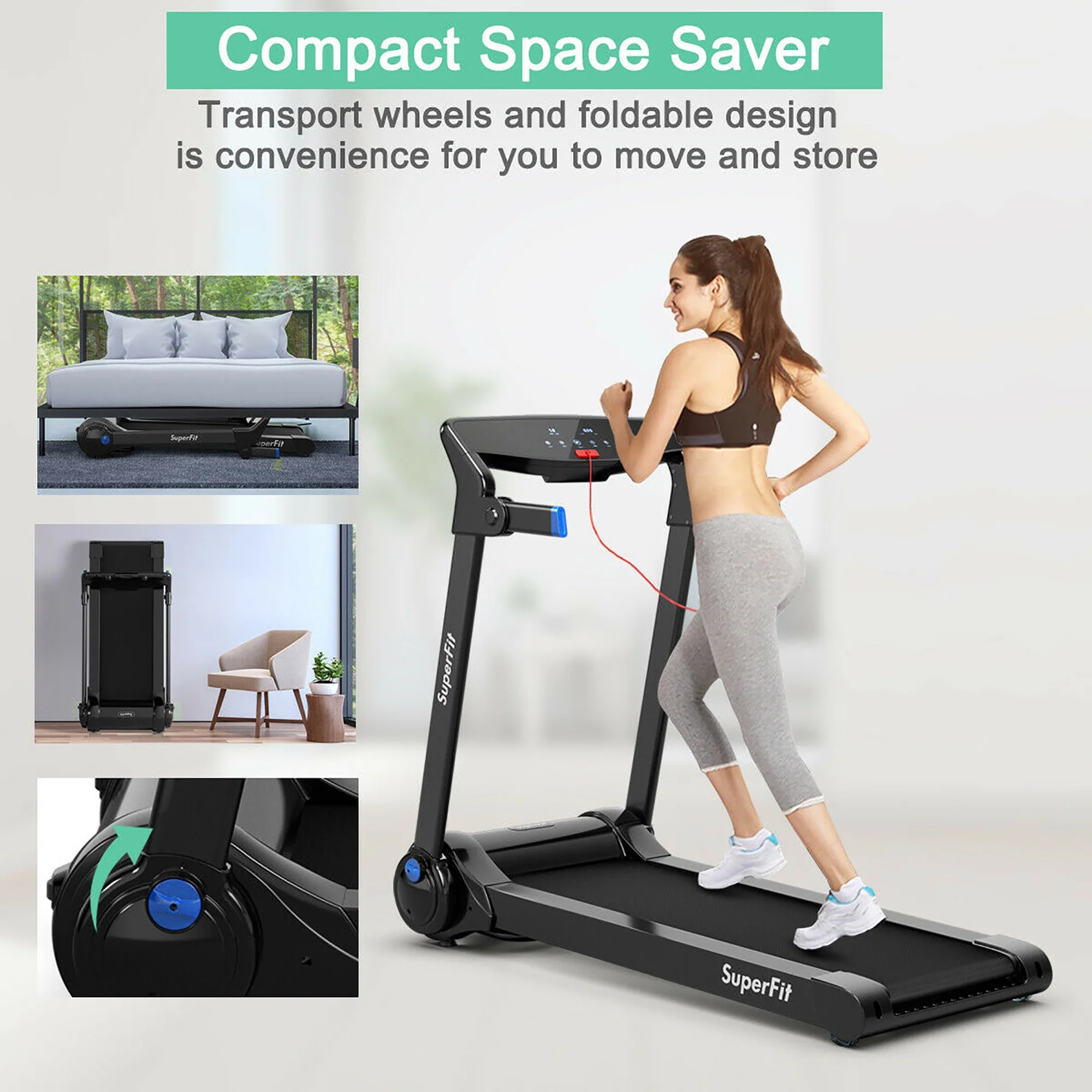 SuperFit 3HP Folding Electric Treadmill Running Machine w/ Speaker Red - Womvr