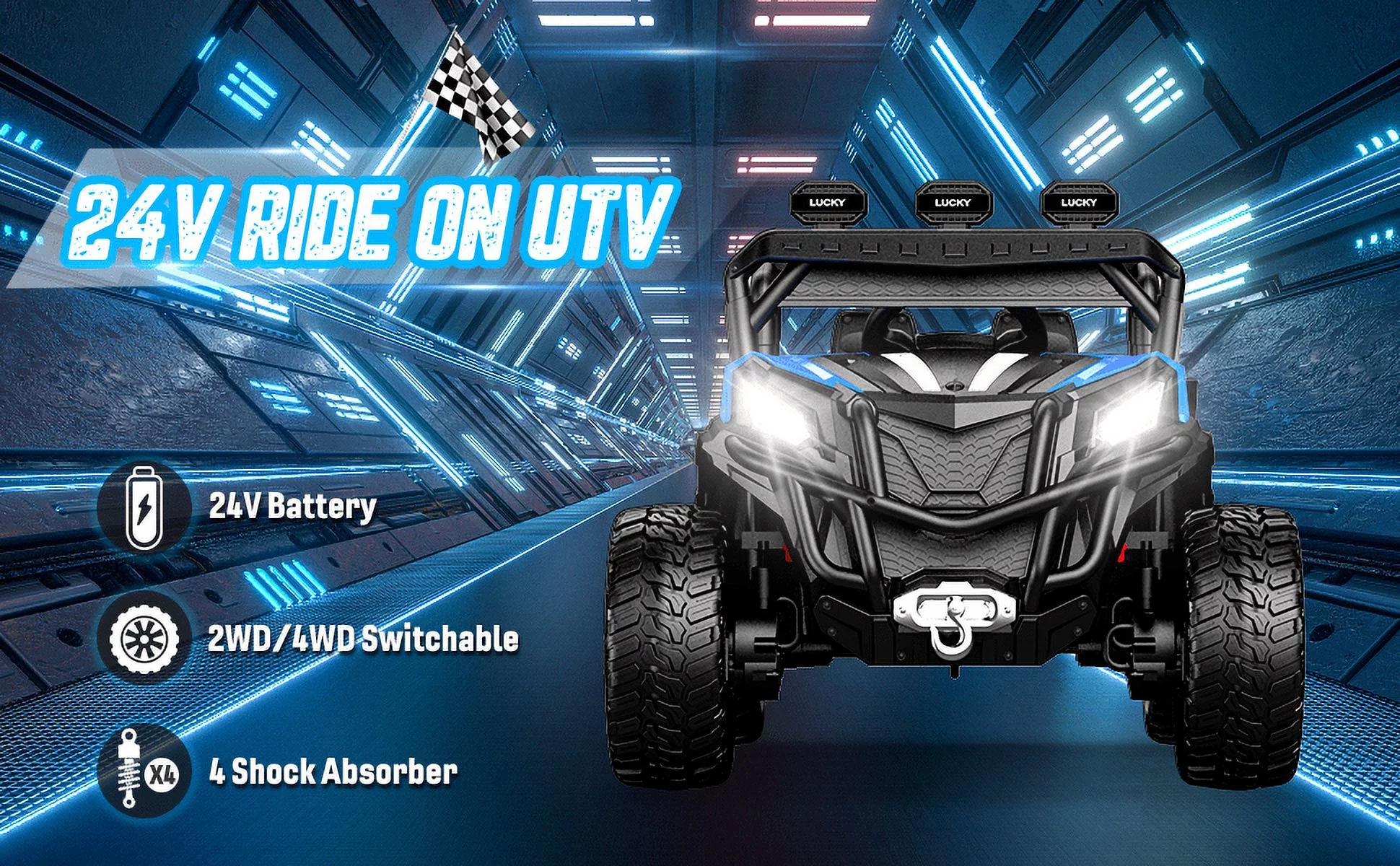 TOKTOO 24V Ride on Car, 4WD Powered Ride on UTV with Remote Control & Trunk Storage Space,  1 Seater Kid Car for Boys Girls -Blue - Womvr