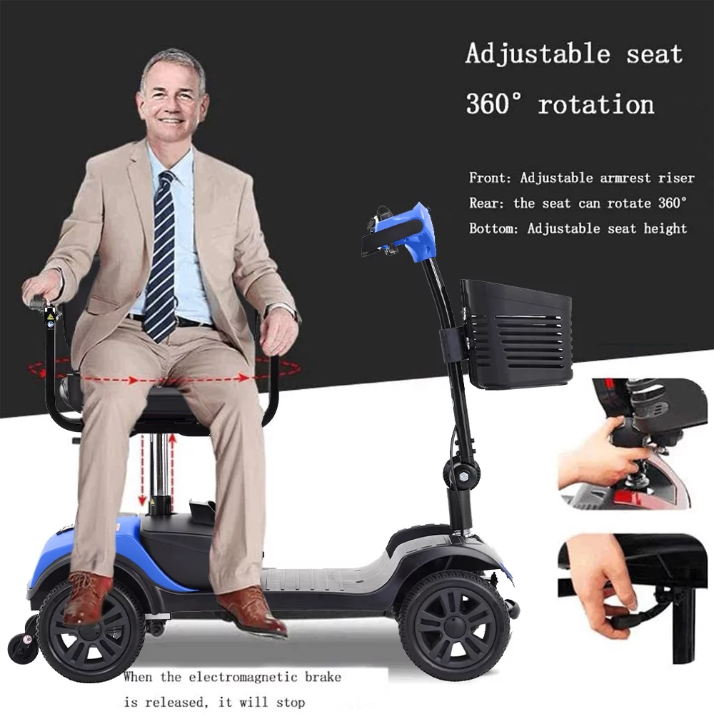 Motorized Scooter with 360° Swivel Seat, 4 Wheel Electric Mobility Scooter with Detachable Basket and Control Panel, Electric Carts for Senior Adults, Max Speed 5Mph, 265lbs, SS559 - Womvr