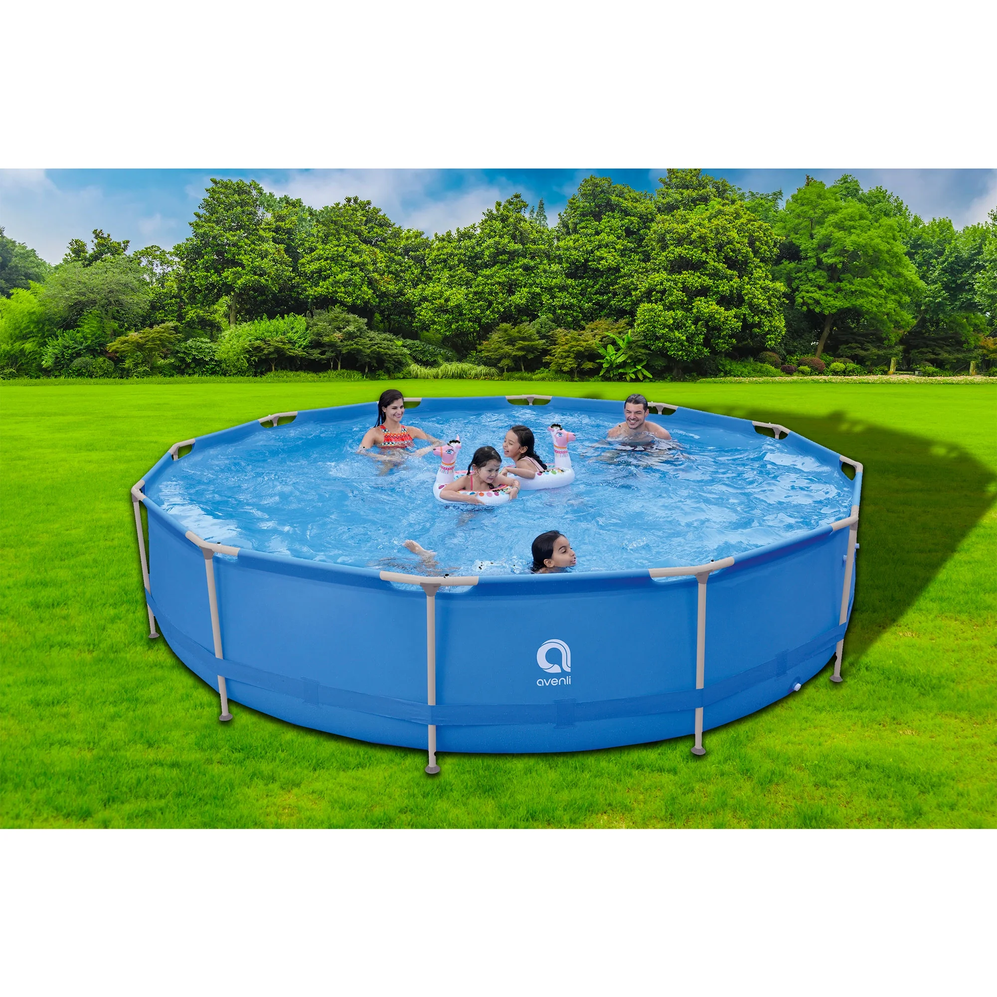JLeisure Avenli 15 Foot x 36 Inch Steel Frame Above Ground Swimming Pool - Womvr
