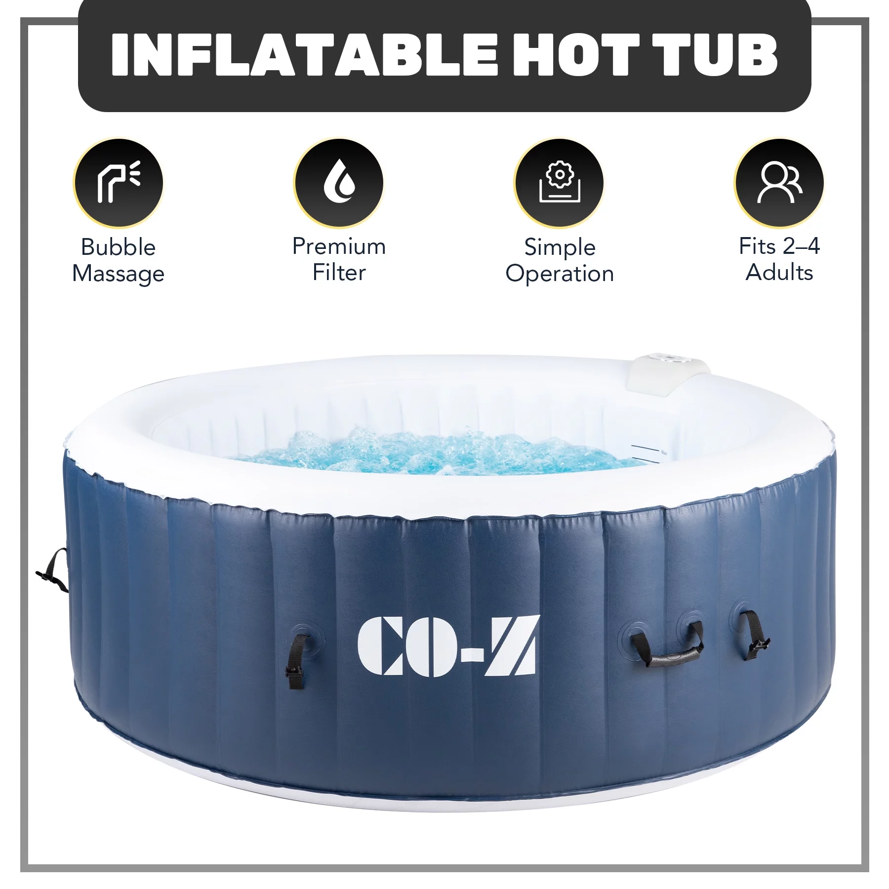 CO-Z 4-6 Person 7' Blow-Up Hot Tub with 130 Air Jets Cover Electric Pump Portable Pool, Gray - Womvr