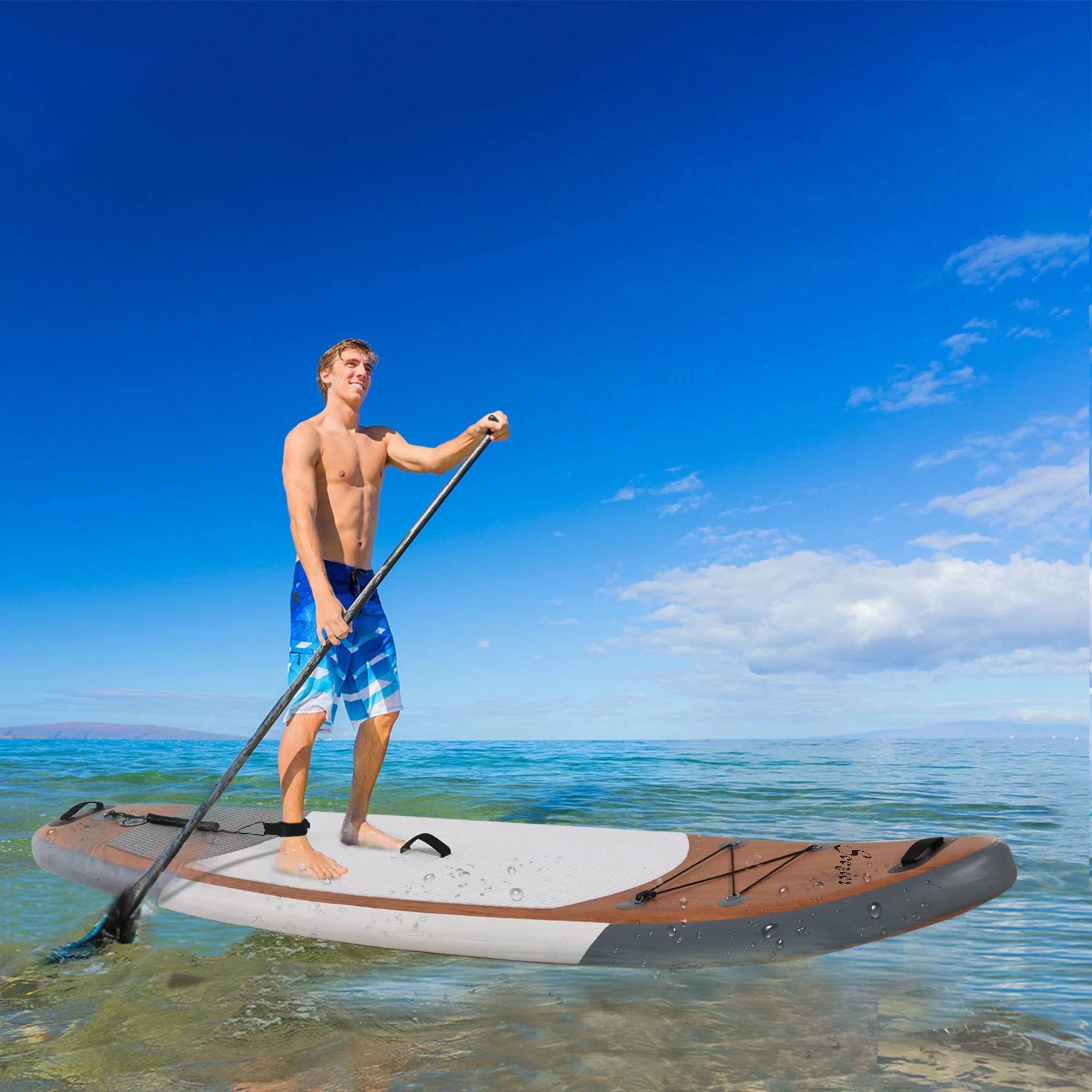 Soozier Inflatable Stand Up Paddle Board Ultra-Light Yoga SUP with Non-Slip Deck Pad, Premium Accessories, Waterproof Bag, Safety Leash and Hand Pump for Surfing, Touring and Fishing, Blue - Womvr