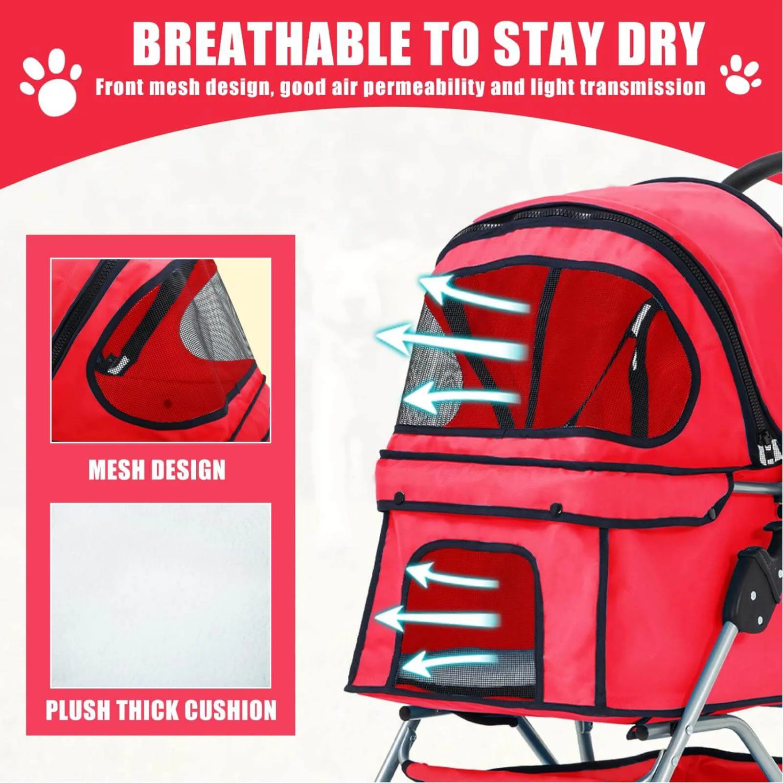 4 Wheels Pet Stroller Foldable Dog Stroller Cat Stroller with Storage Basket & Removable Liner, Travel Lite Foldable Carrier Strolling Cart for Dogs Cats, Black - Womvr