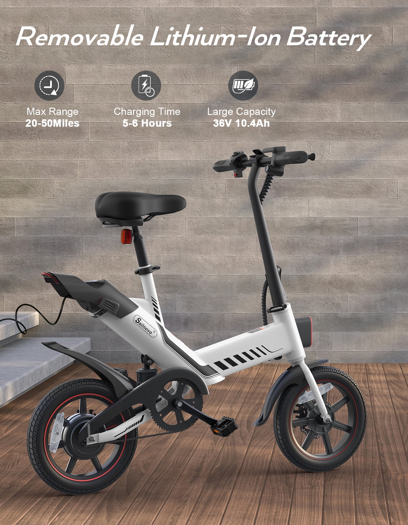 Wooken Electric Bike, 14'' Electric Bicycle for Adults and Teenagers with 18.6MPH Waterproof Folding Electric Bike with Removable 36V 374WH Lithium-Ion Battery Throttle & Pedal Assist - Womvr