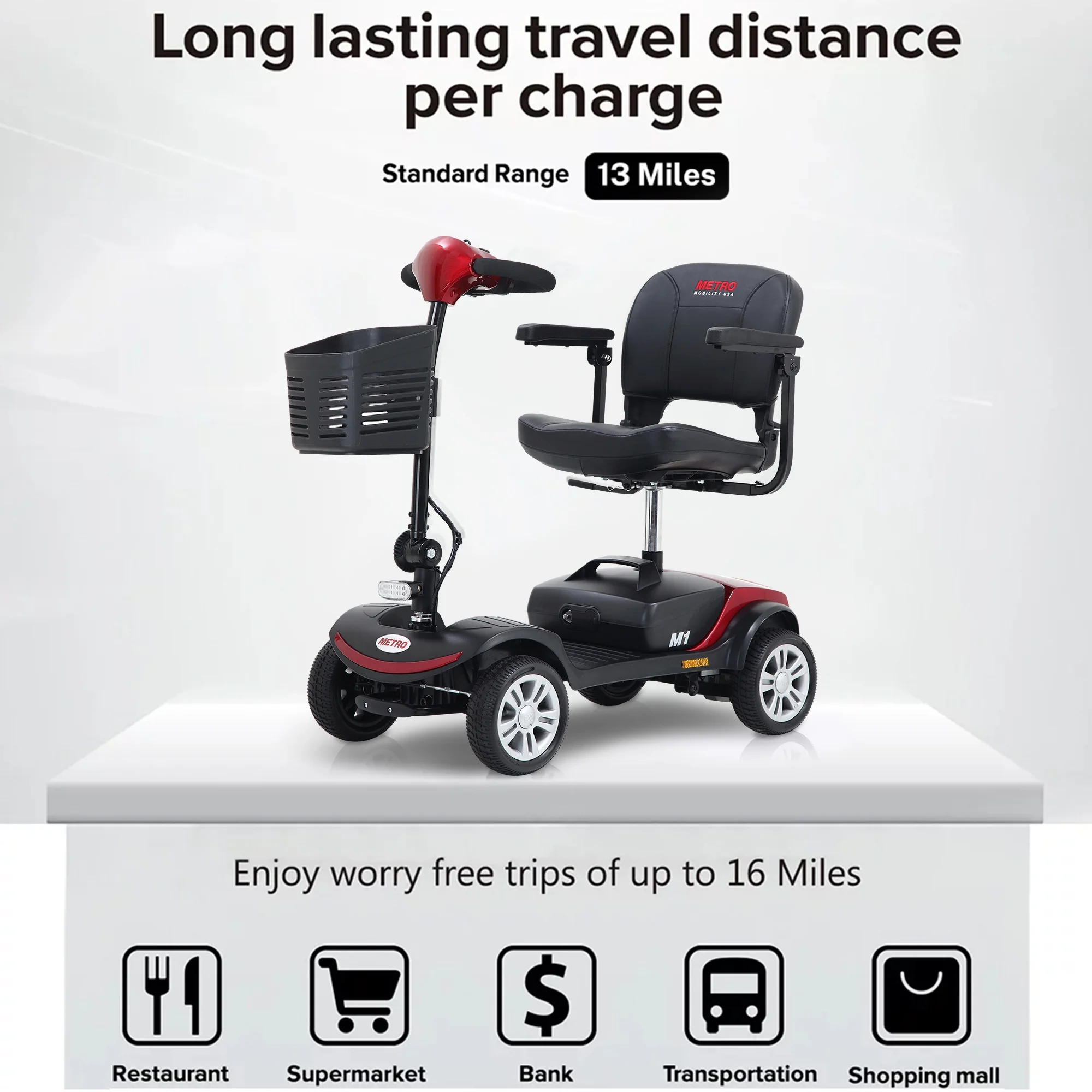 Segmart Mobility Scooter for Elderly, Durable Heavy Duty 4 Wheel Seniors Mobile Device with Lights, 300lbs, Red - Womvr