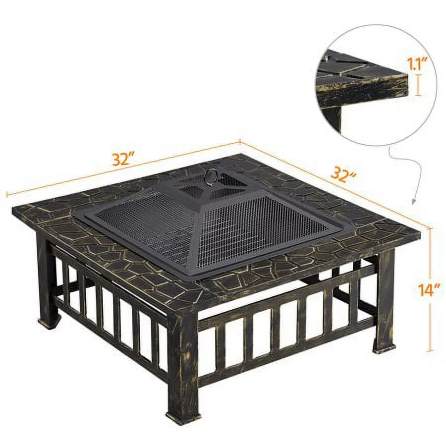 Yaheetech 32''Outdoor Metal Square Fire Pit With cover,Black - Womvr