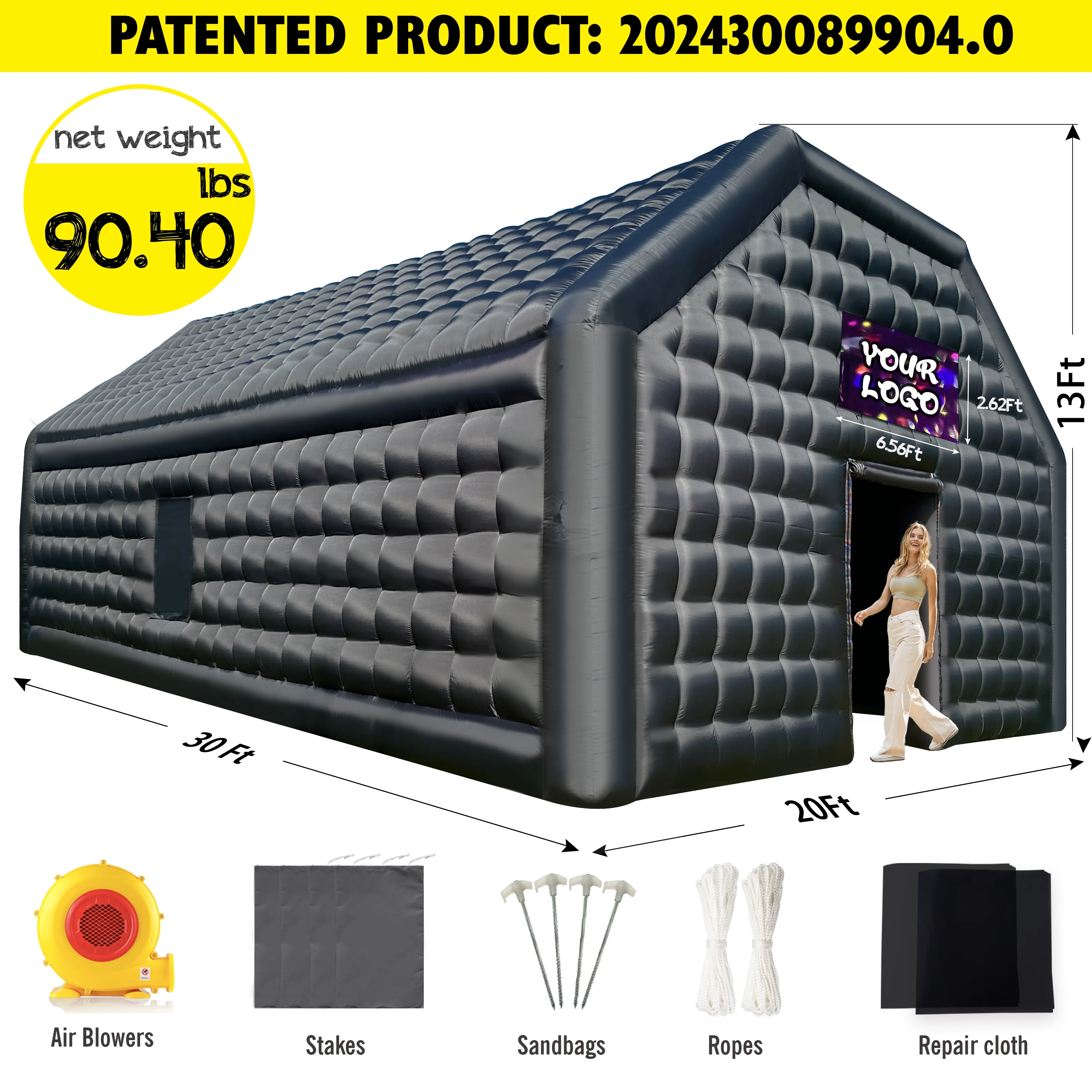 WARSUN Large Black Inflatable Night Club 30x20x13Ft Inflatable Party Tent with Logo Area Disco Cube Gazebo Event House - Womvr