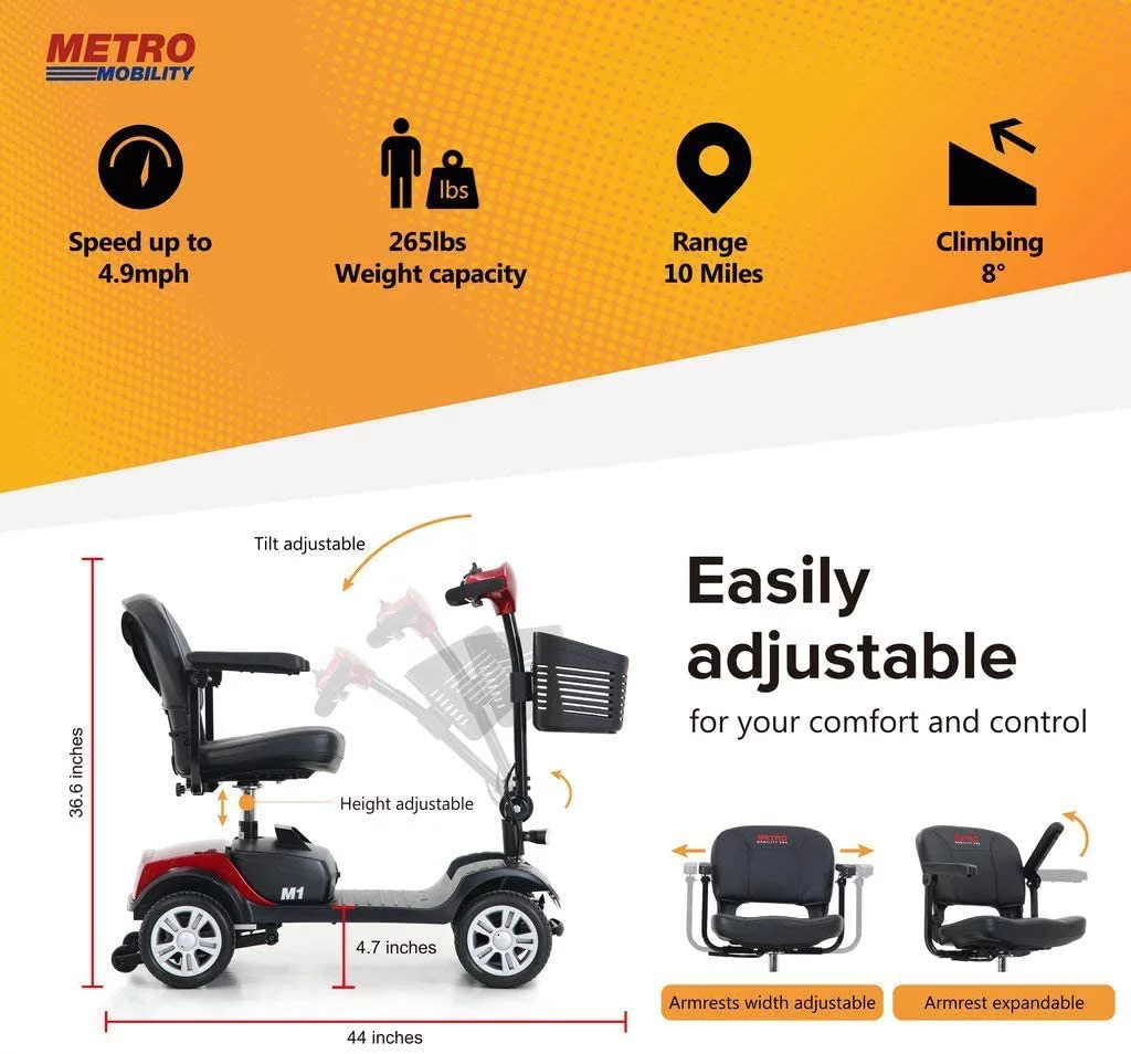 Metro Mobility Elderly Scooter Folding Scooter 4 Wheel Scooter Red - Womvr