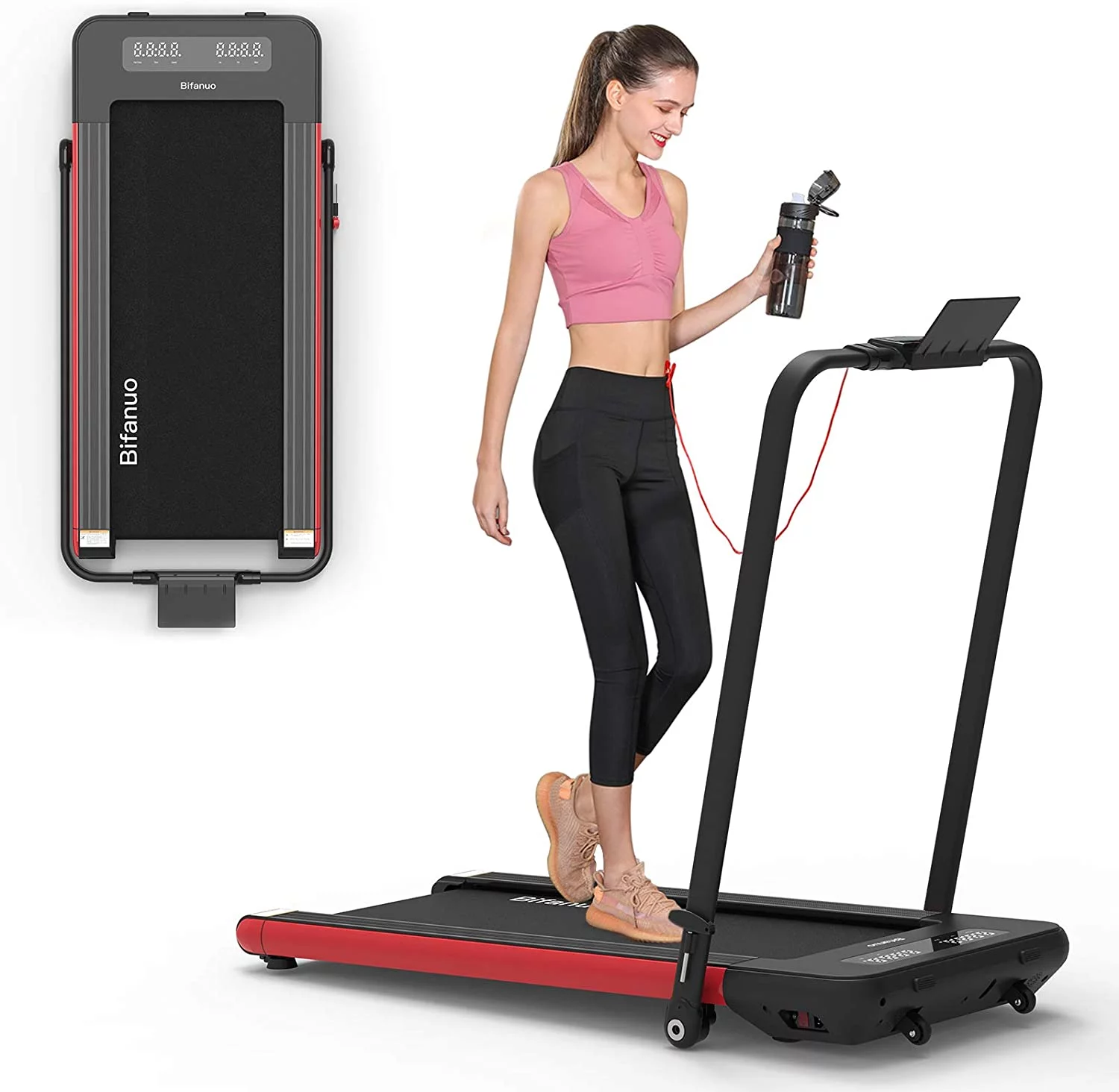 BiFanuo 2 in 1 Folding Treadmill, Smart Walking Running Machine Installation-FreeUnder Desk Treadmill for Home/Office Gym Cardio FitnessBlack - Womvr