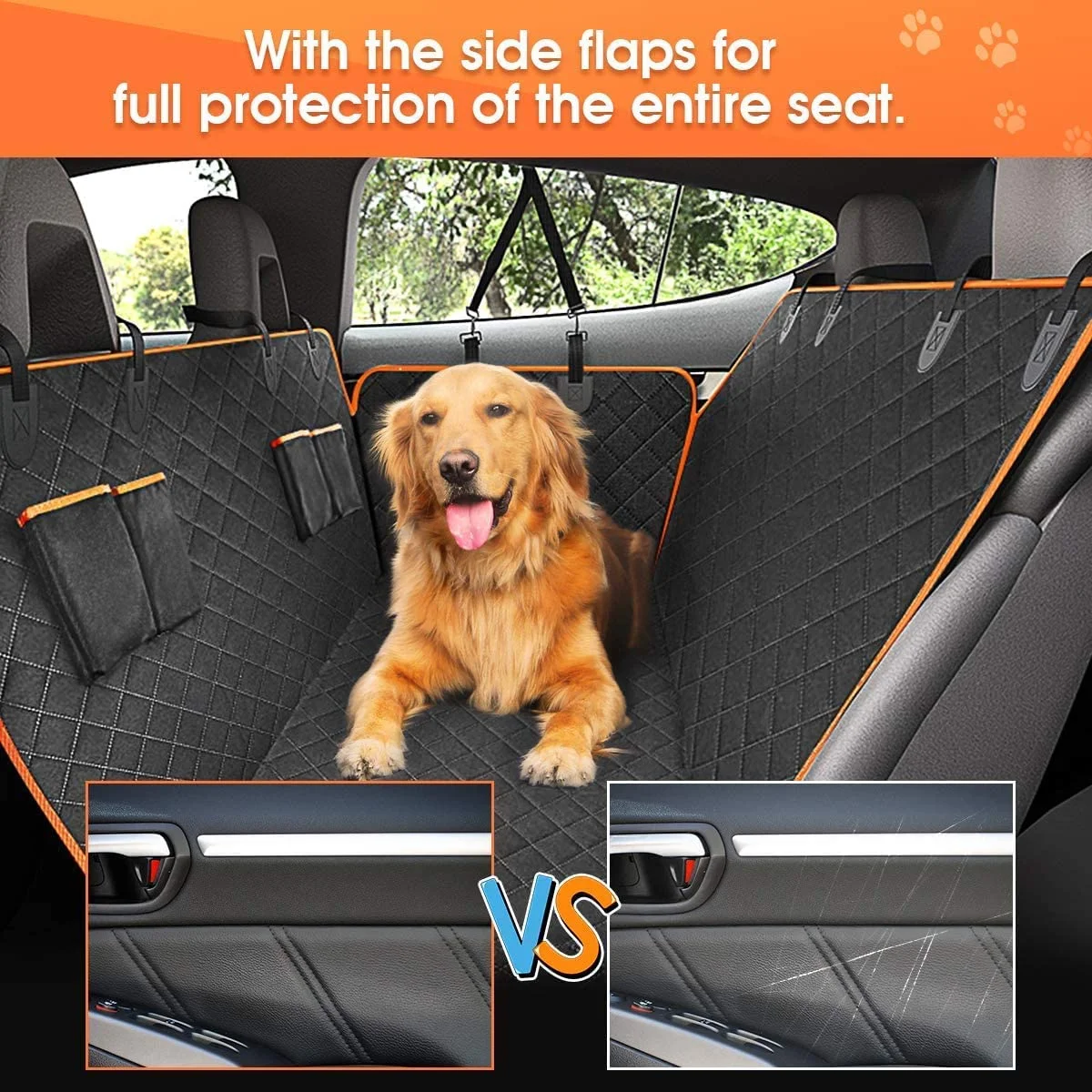 Dog Car Seat Cover for Back Seat, Waterproof Seat Protector Scratchproof Pet Hammock with 4 Bags Side Flaps, Washable Nonslip Backseat Protection for Cars Trucks and SUVs - Womvr
