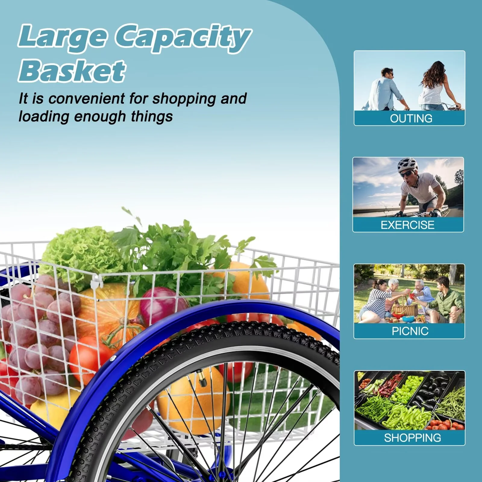 MOPHOTO 20/24/26 inch Adult Tricycle Folding 3 Wheel Cruiser Bikes 7 Speed, Portable and Foldable Trikes with Cargo Basket for Men & Women Outdoor Cycling, Purple - Womvr