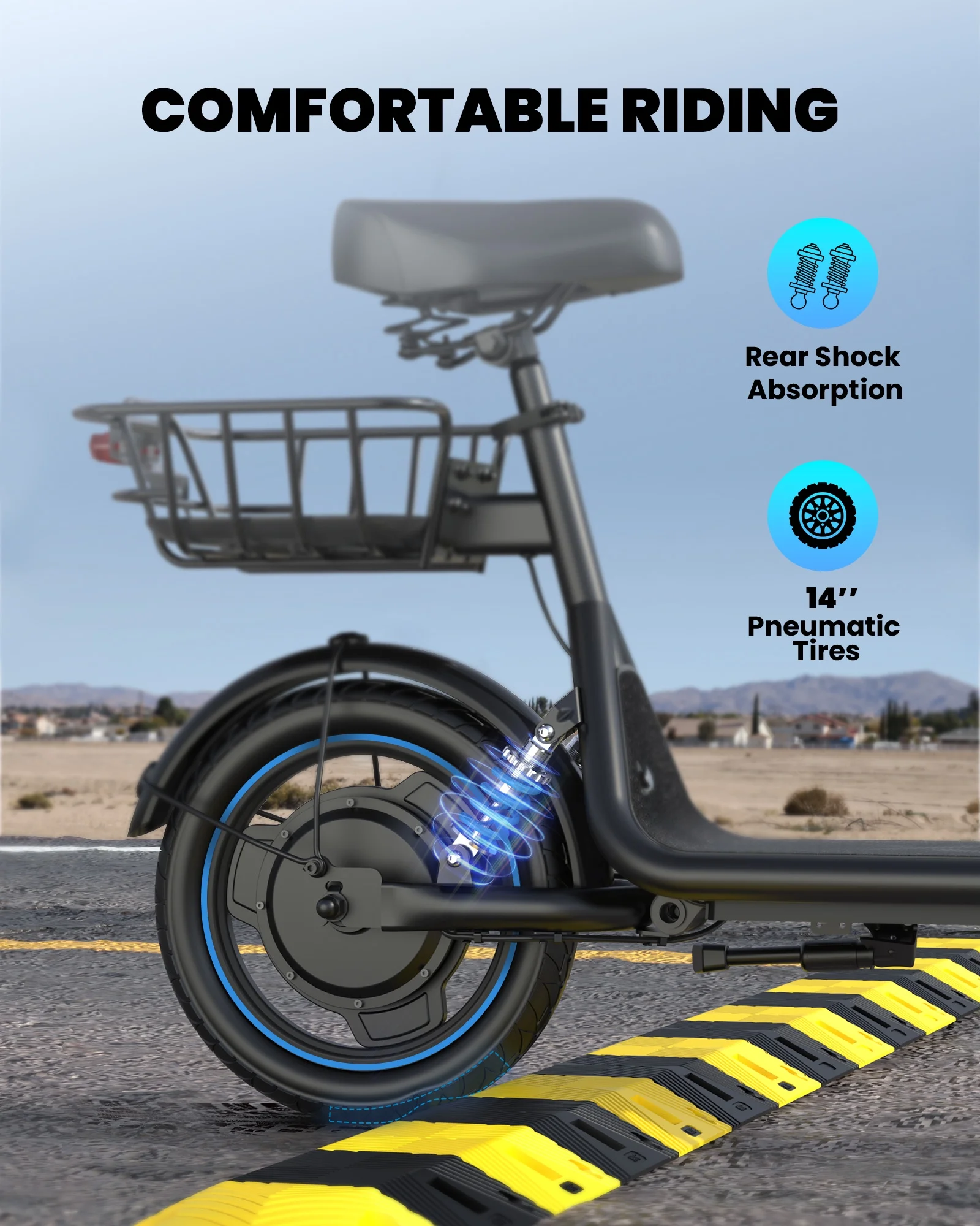 Kistp 600W Electric Scooter with Seat for Adult,14 inch Commuter Electric Scooter with Dual Shock Absorbers and Basket-up to 25 Miles 18.6MPH Rear Basket - Womvr