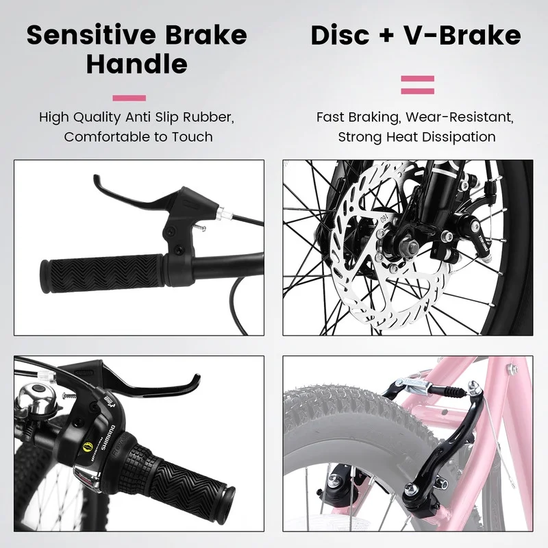 Okimo 20in Mountain Bike 7-Speed Kids Bike with Ergonomic Durable Steel Frame for Ages 8-12 Boys and Girls, White - Womvr