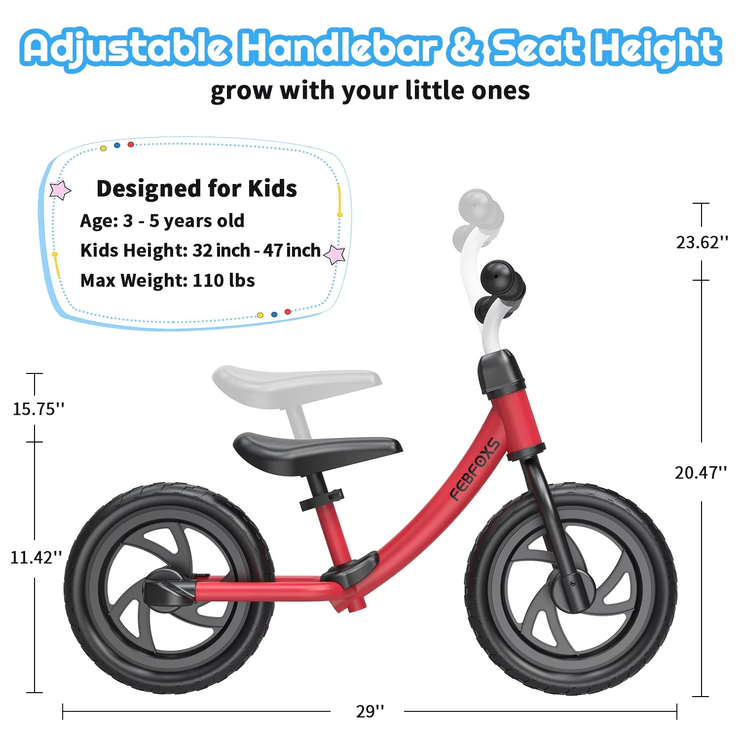 FEBFOXS Toddler Balance Bike, No Pedal Beginner Kids Balance Bike with Adjustable Seat Height, Push Balance Bike for 3-6 Years Old Boys Girls - Womvr