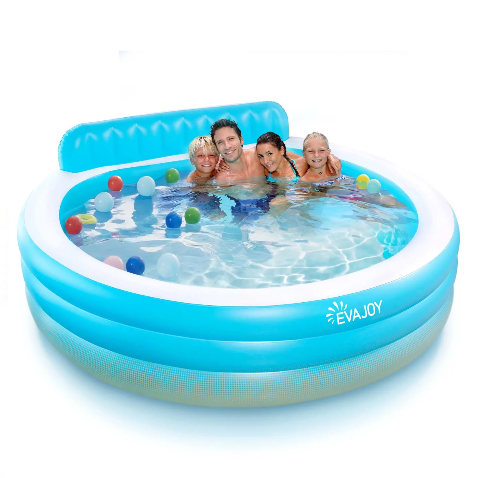 Evajoy Inflatable Pool, Family Lounge Swimming Pool with Seat for Kids Aldult, Round, 7.33 x 7.11 x 2.5 ft - Womvr