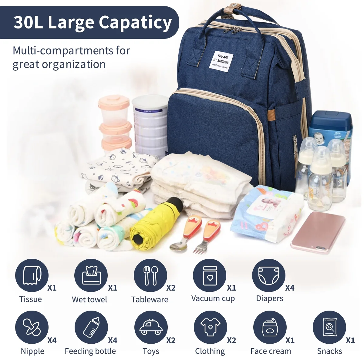 Diaper Bag Backpack,Multifunction 3 in 1 Waterproof Travel Back Pack,Baby Changing Bags with Changing Pad, Stroller Straps, Unisex, Green - Womvr