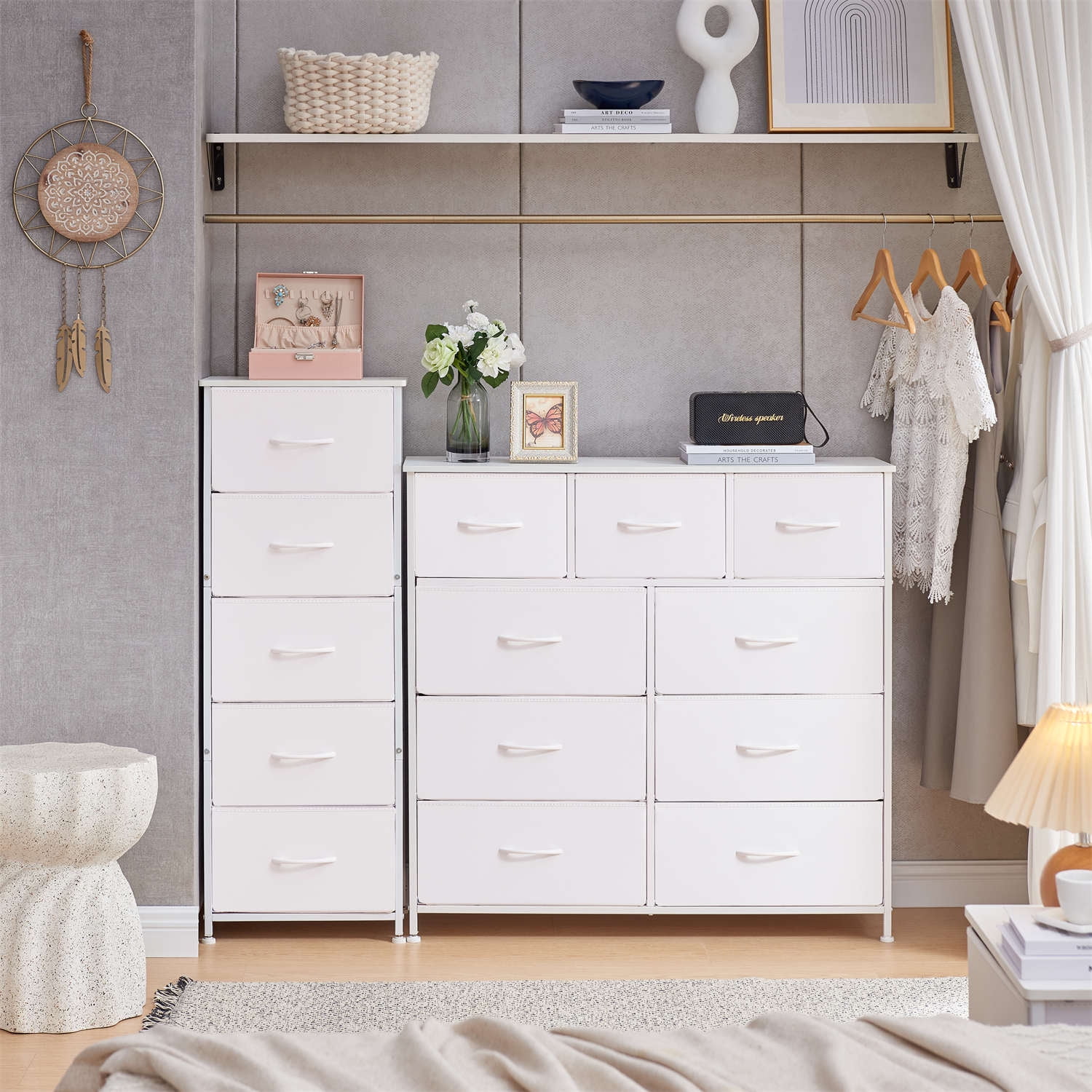 Somdot Dresser, 9-Drawer Fabric Storage Tower for Bedroom, Nursery, Entryway, Closets, Tall Chest Organizer Unit with Large Capacity Fabric Bins - Womvr